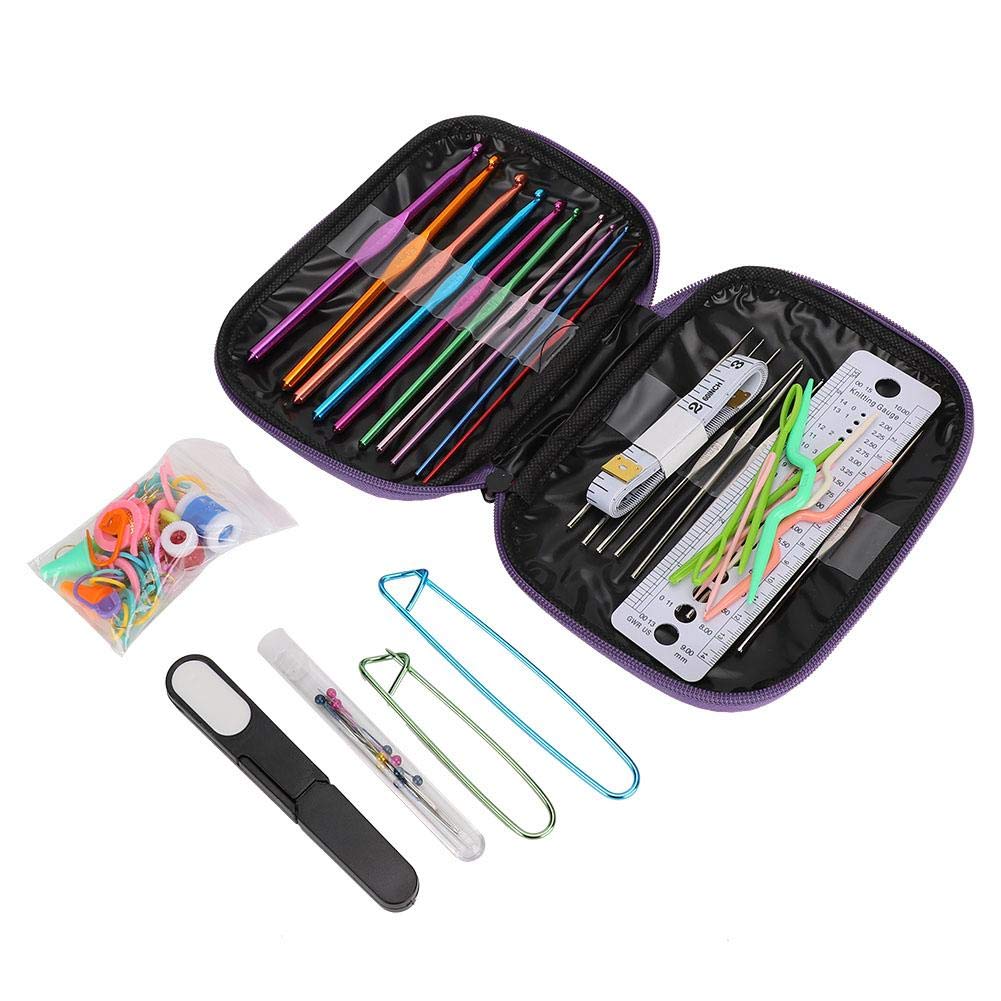 Complete Knitting Starter Kit with Needles & Crochet Hooks - DIY Knitting, Sewing, Weaving Craft Set (Purple) | Perfect for Beginners, Home Crafts, and Handmade Gift Making