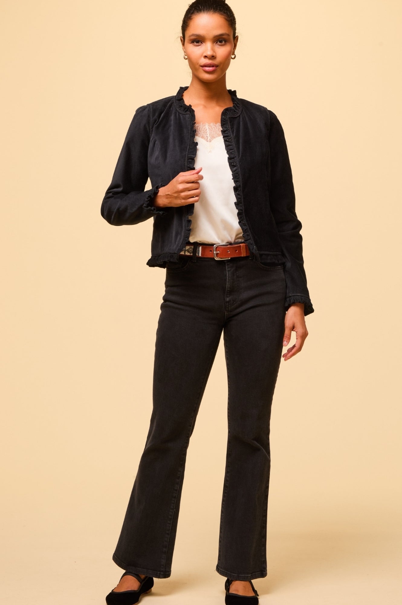 Frances Corduroy Jacket for Women | Black Cotton Corduroy Jacket with Button Front | Casual Fall & Winter Outerwear for Everyday Wear