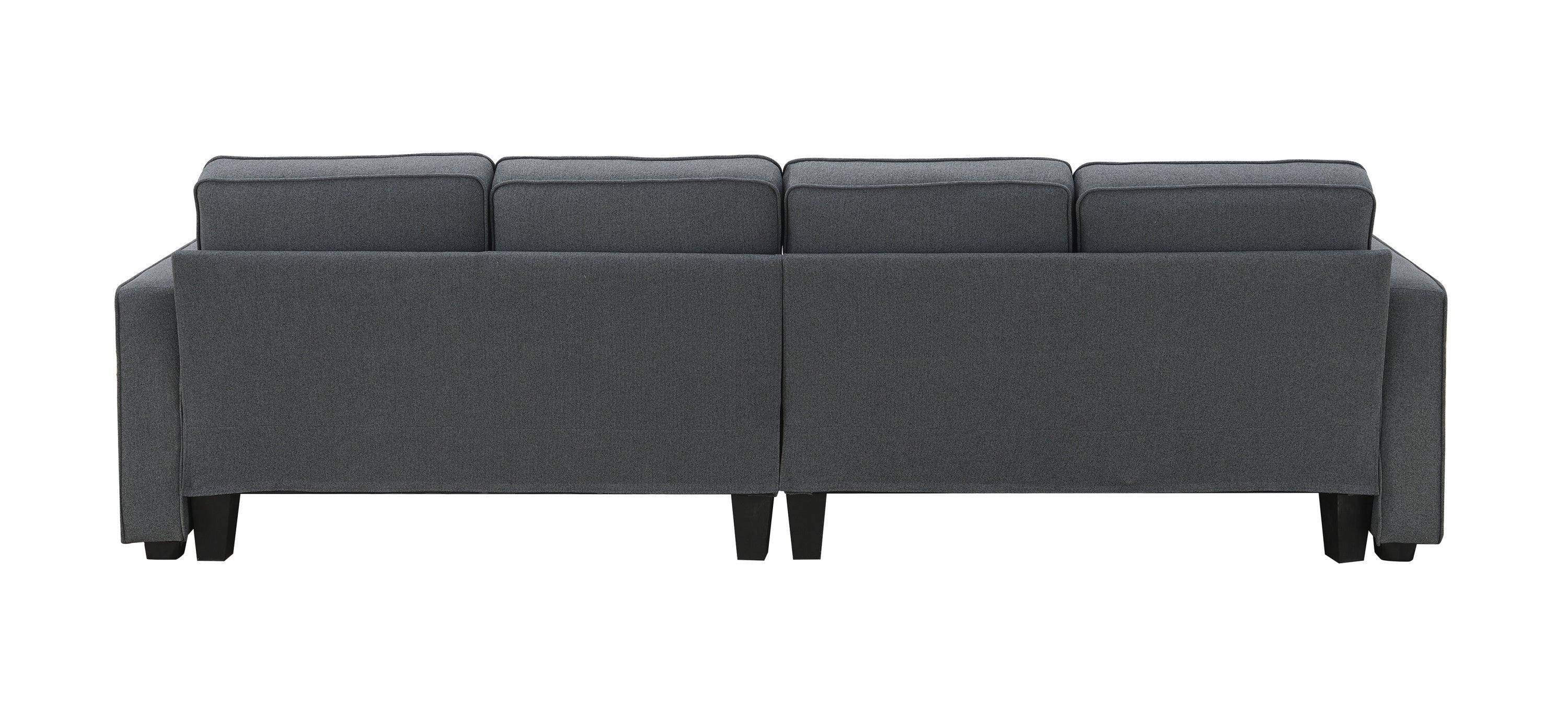Modern 4-Seater Linen Fabric Sofa with Armrest Pockets & 4 Throw Pillows - Minimalist Living Room Couch for Small Spaces, Apartments and Cozy Home Decor