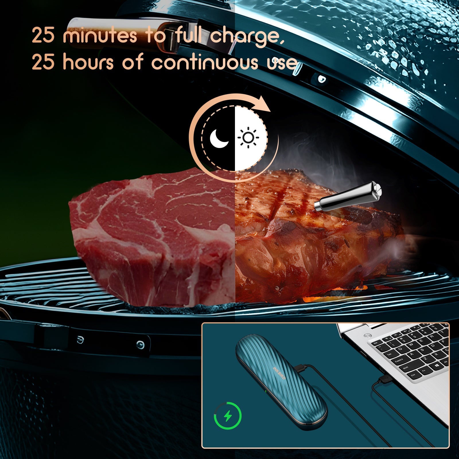 Wireless Bluetooth Meat Thermometer for Grilling, Smoking & BBQ - INT 11X B - Perfect for Outdoor Cooking, Kitchen Use & Food Safety Monitoring