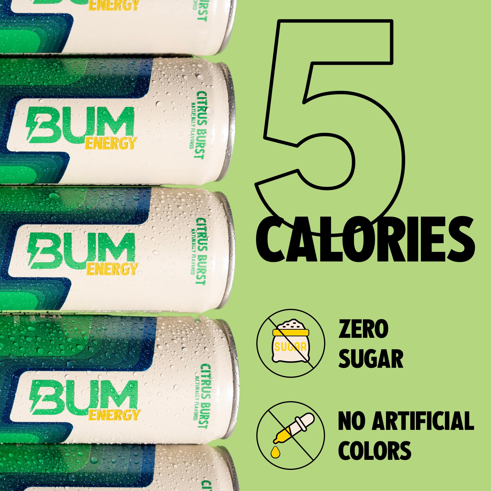 Sugar-Free Bum Energy Drinks - 12 Pack (355ml Each) | Low-Calorie Caffeine Boost for Workouts, Gaming & All-Nighters