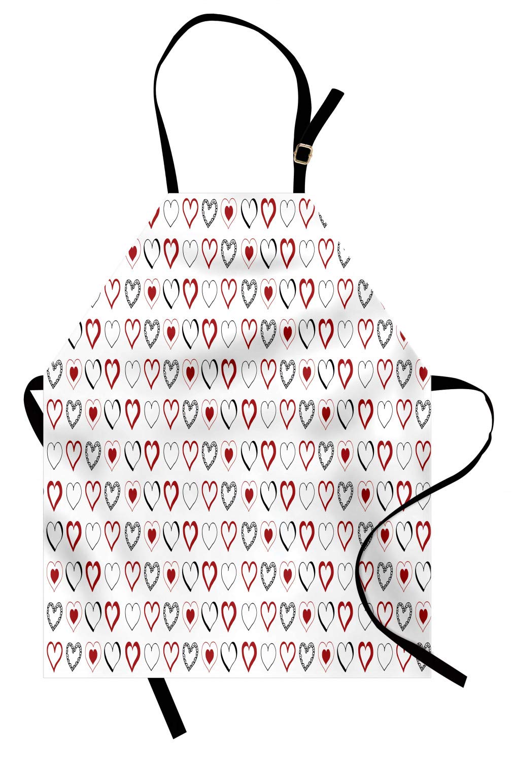 Ambesonne Love Apron - Hand Drawn Doodle Hearts Design, Valentine's Day Romantic Kitchen Apron with Adjustable Ties for Baking, Cooking, Painting & Crafting - Small Size Ruby Black White Pattern - Perfect for Home Chefs, Artists & DIY Enthusiasts