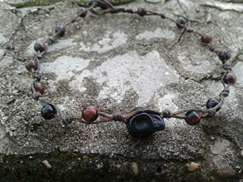 Stylish Black Skull Bracelet with Red Tiger Eye Stone - Unisex Fashion Jewelry for Men & Women - Perfect for Everyday Wear, Gifts & Boho Accessories