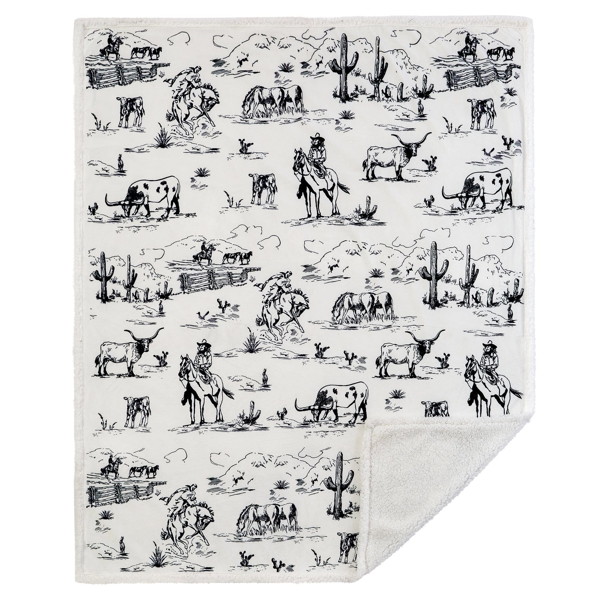 Cozy Western Ranch Style Sherpa Throw Blanket - Soft Flannel Campfire Blanket for Cabin, RV, and Outdoor Adventures