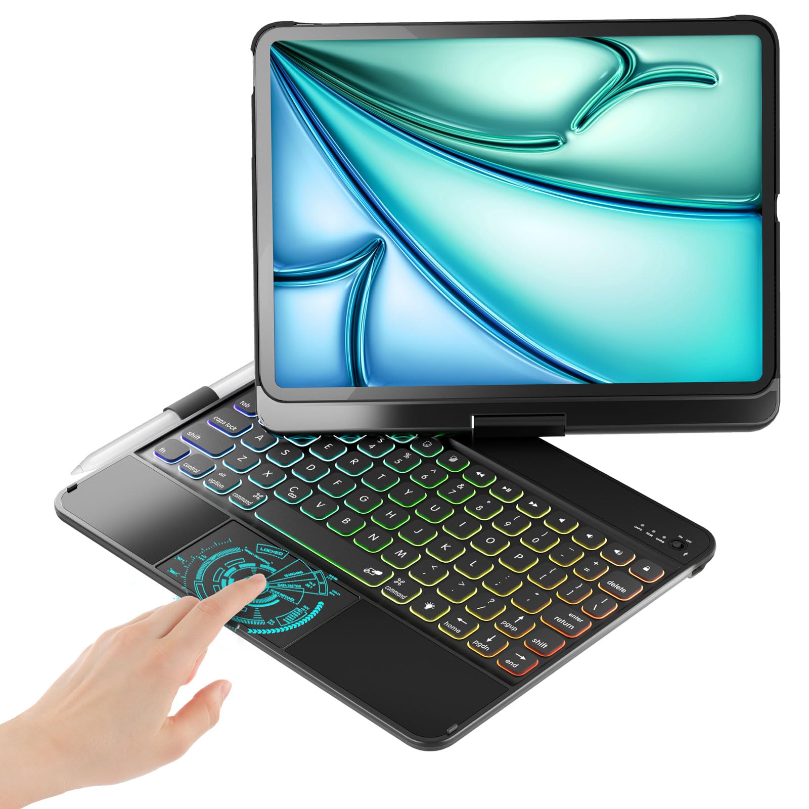 BABG iPad Air 11 (M2, 2024) & iPad Pro 11 Inch (4th/3rd/2nd/1st Gen) & iPad Air 5th/4th Gen Keyboard Case - 360° Swivel, Multi-Touchpad, Backlit Keys, Large Battery - Black | Perfect for Work, Travel & Home Office Use