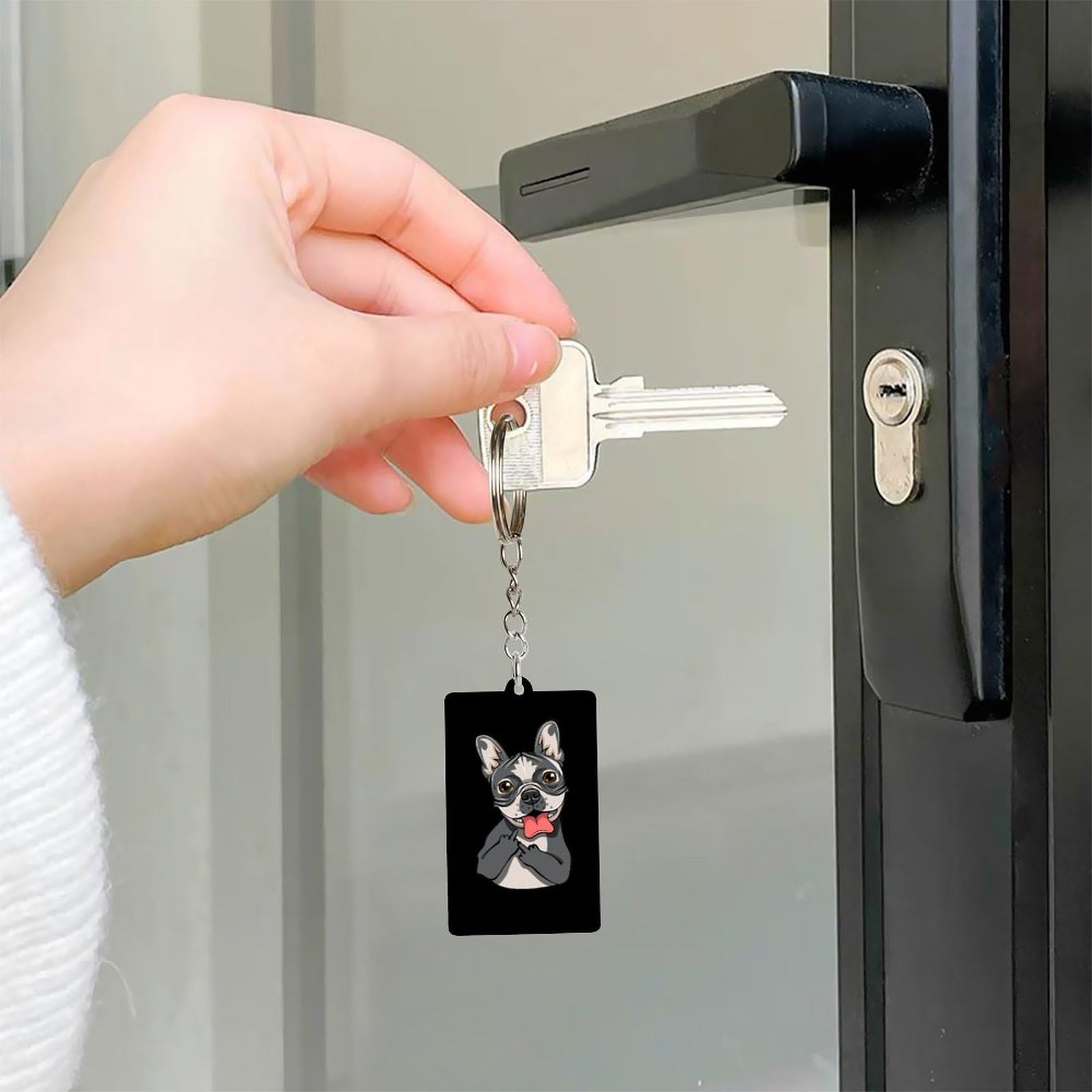 Bulldog with Middle Finger Acrylic Keychain - Funny Car Keys Accessory for Men & Women - Perfect for Gifts, Backpacks, and Key Organization