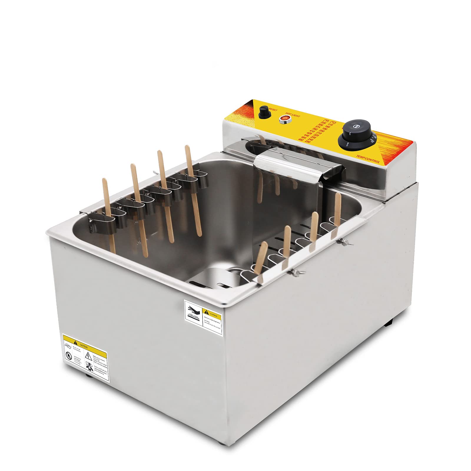 12L Commercial Electric Deep Fryer - Stainless Steel Korean Cheese Hot Dog & Corn Dog Maker with 8 Hooks - Perfect for Snacks, Street Food, and Restaurant Use