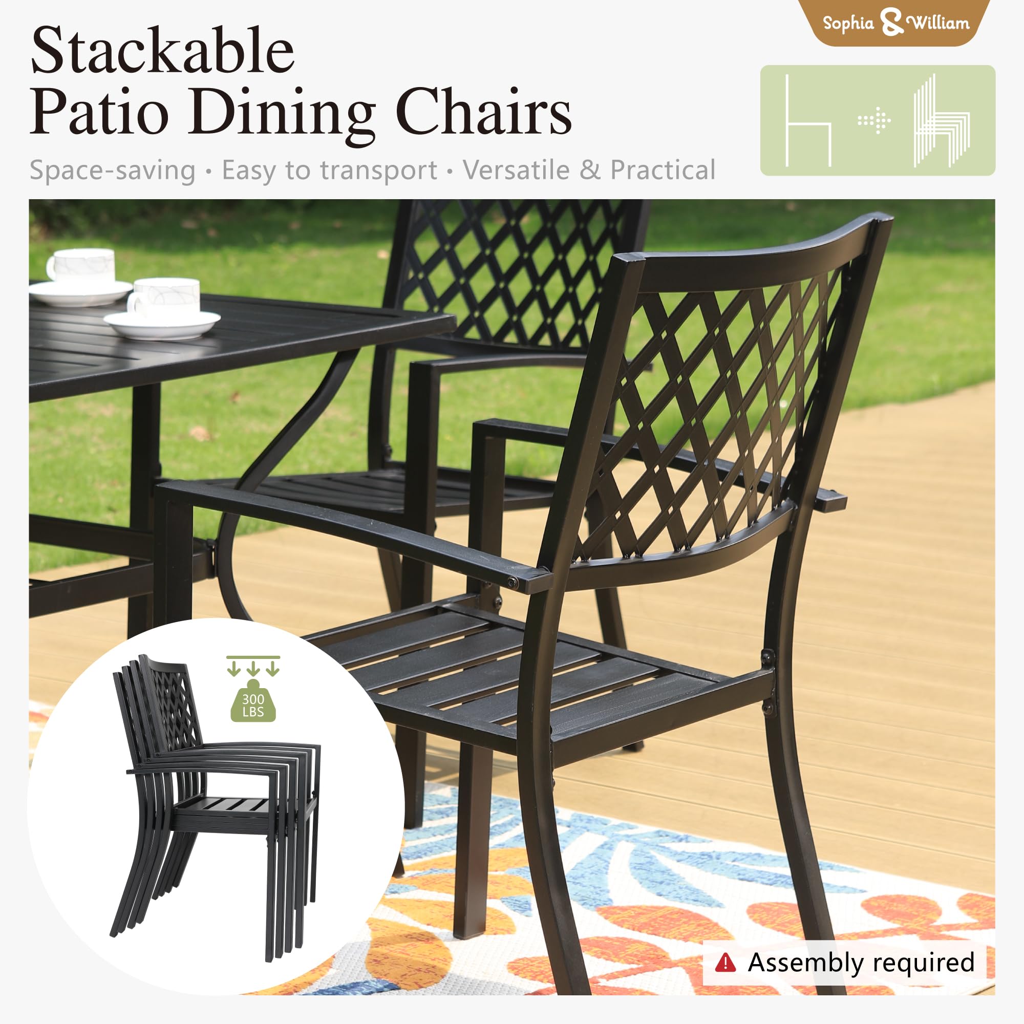Sophia & William 8-Piece Metal Outdoor Dining Set with 6 Chairs, Rectangular Table & 13ft Double-Sided Patio Umbrella - Orange Red - Perfect for Backyard BBQs, Poolside Gatherings & Garden Parties