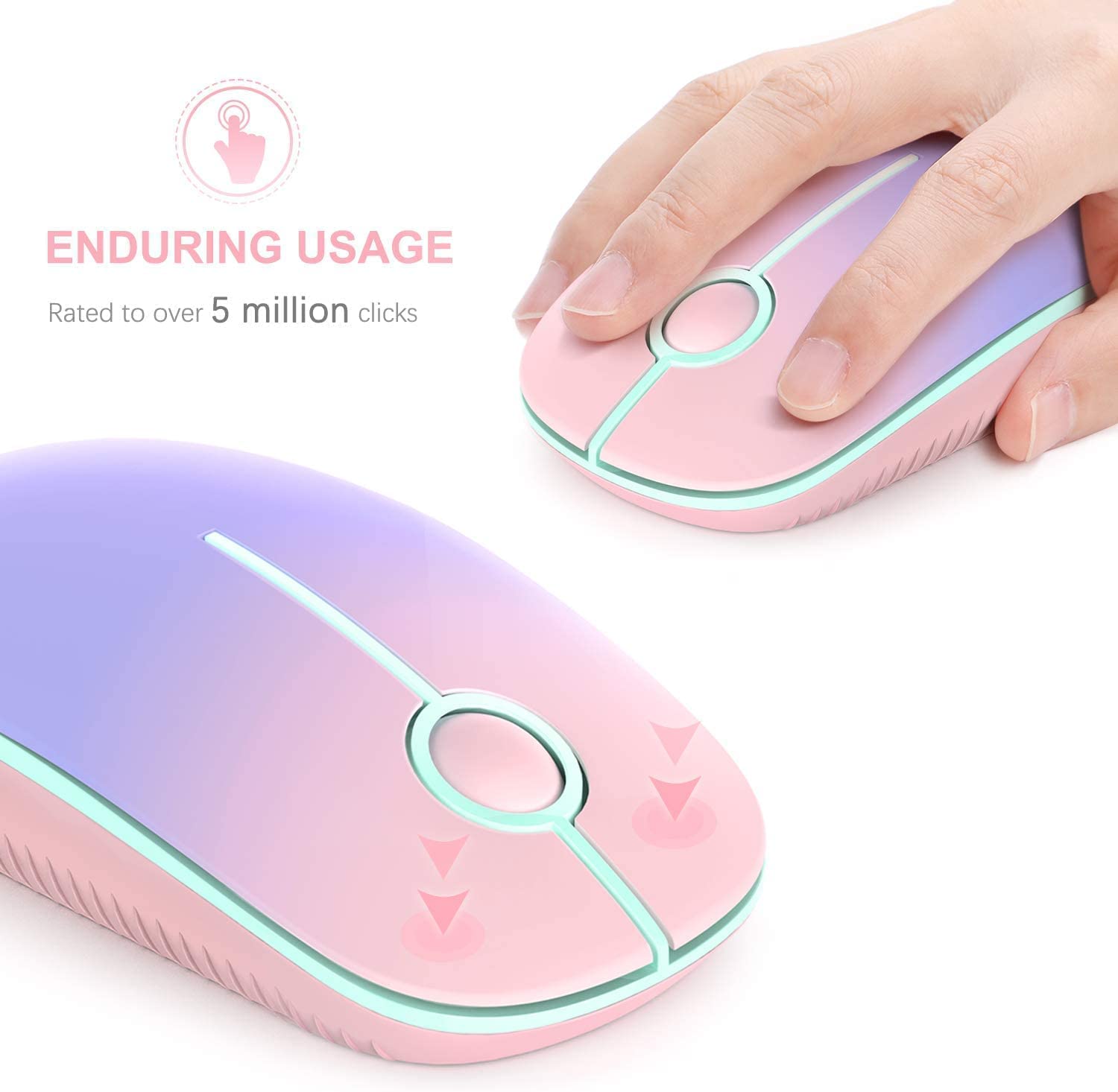 Vssoplor 2.4G Wireless Slim Mouse with Nano Receiver - Ergonomic Portable Computer Mouse for Laptop, PC, Notebook (Pink to Purple Gradient) - Perfect for Office Work, Gaming & Travel Use