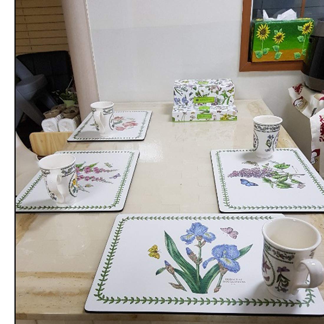 Botanic Garden Placemats Set of 4 - Waterproof Table Mats for Dining, Kitchen, and Outdoor Use - Non-Slip Rectangular Place Mats for Home Decor and Parties