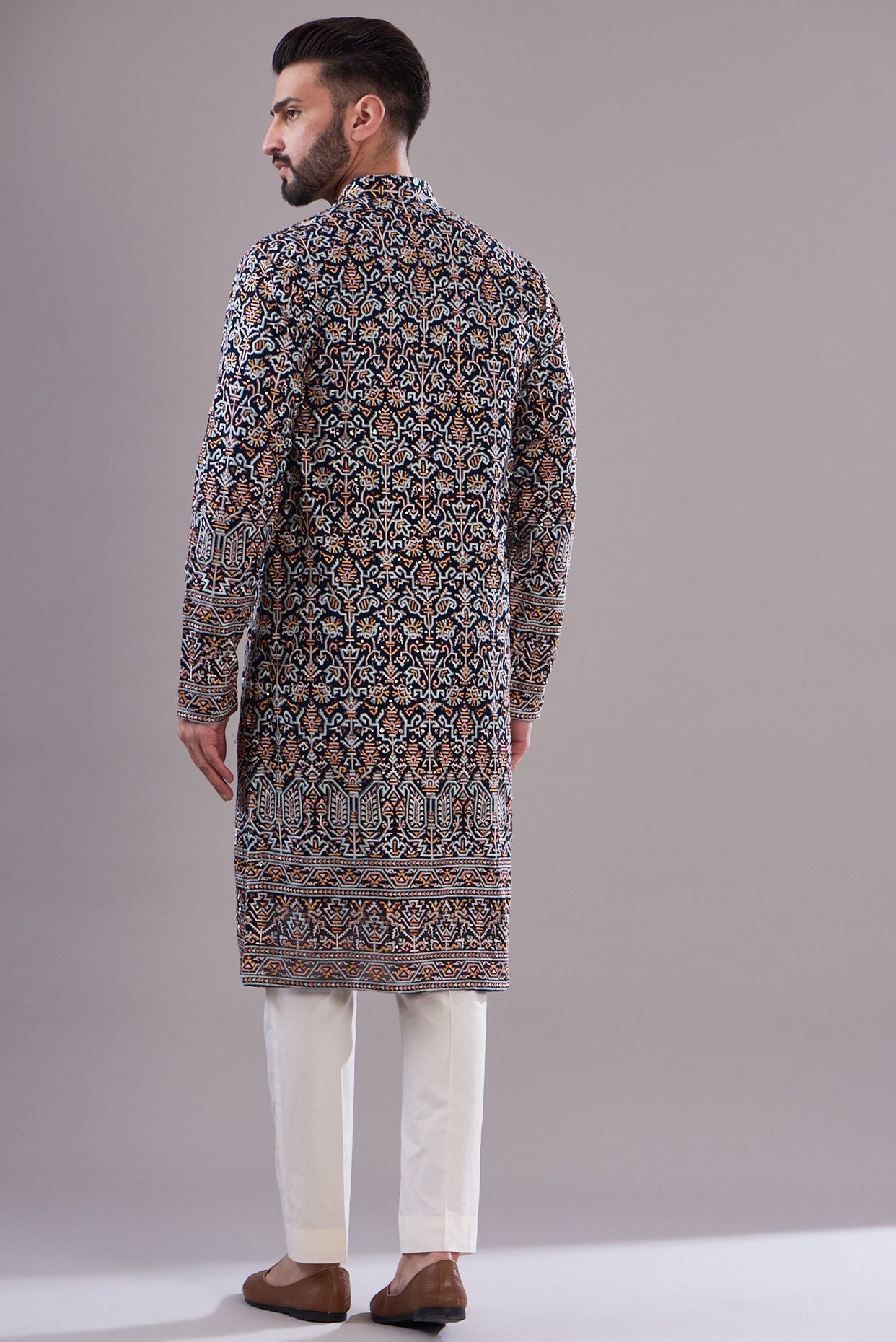 Elegant Navy Blue Embroidered Kurta for Men - Traditional Indian Tunic for Festivals, Weddings & Casual Wear