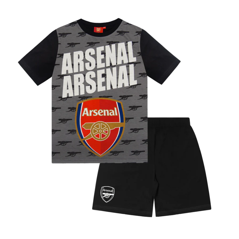 Official Arsenal FC Kids' Shorts Pajamas - Black - Comfortable Sleepwear for Young Soccer Fans - Perfect for Bedtime, Lounging & Game Day Support