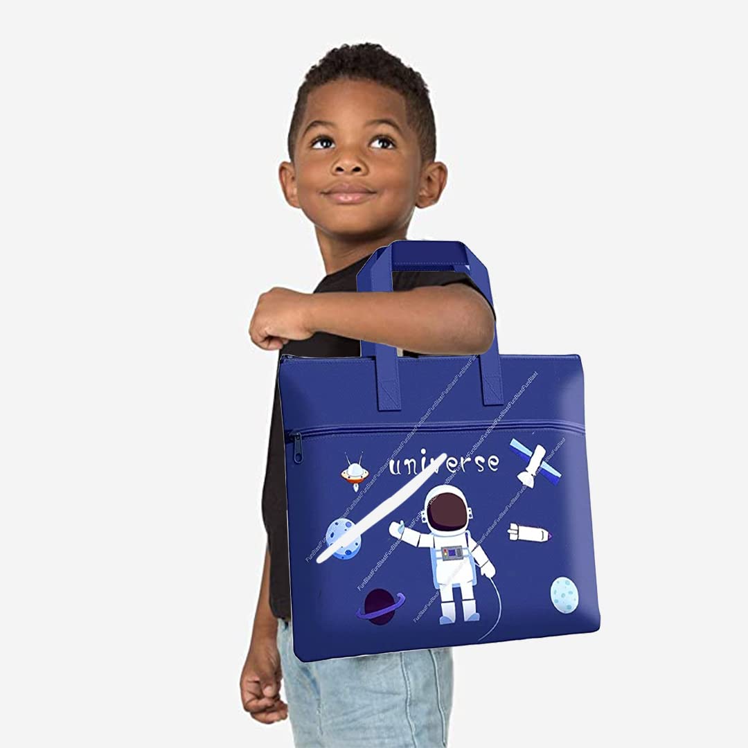 FunBlast Cute Cartoon Print Canvas Tote Bag - Multi-Purpose Double Layer Zipper Travel Bag for Men & Women - Perfect for Shopping, Work, Gym & Beach (Blue, Unisex-Adult)