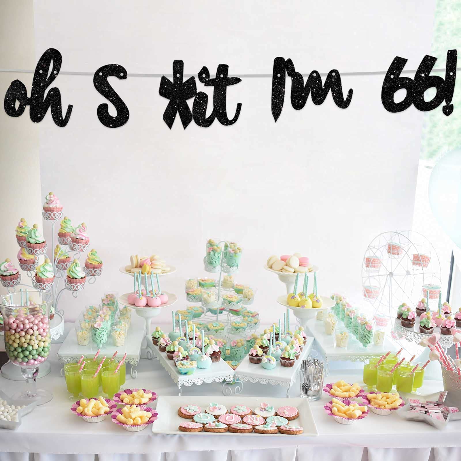 Happy 66th Birthday Banner - Glitter Black 'Oh I'm 66!' Backdrop for Men & Women - 66th Birthday Party Decorations, Photo Studio Props, Flags & Party Supplies - Perfect for Milestone Celebrations, Retirement Parties & Family Gatherings