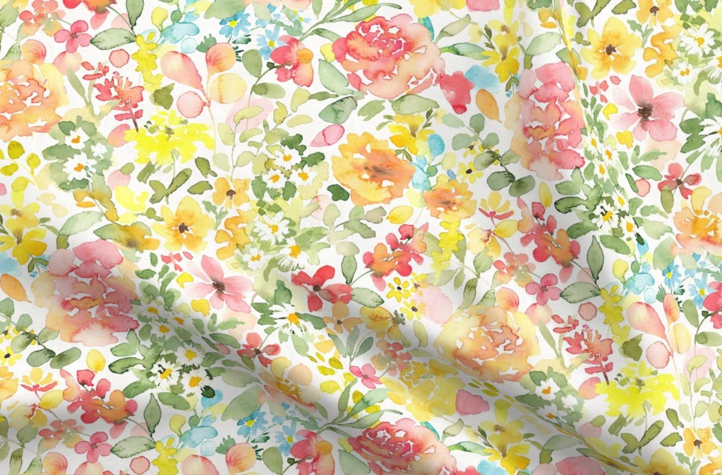 Watercolor Floral Printed Velvet Fabric by Spoonflower - Spring Summer Garden Cottagecore Upholstery Material for Home Decor, Apparel & DIY Projects (Fat Quarter) | Perfect for Curtains, Pillows, Dresses & Crafting