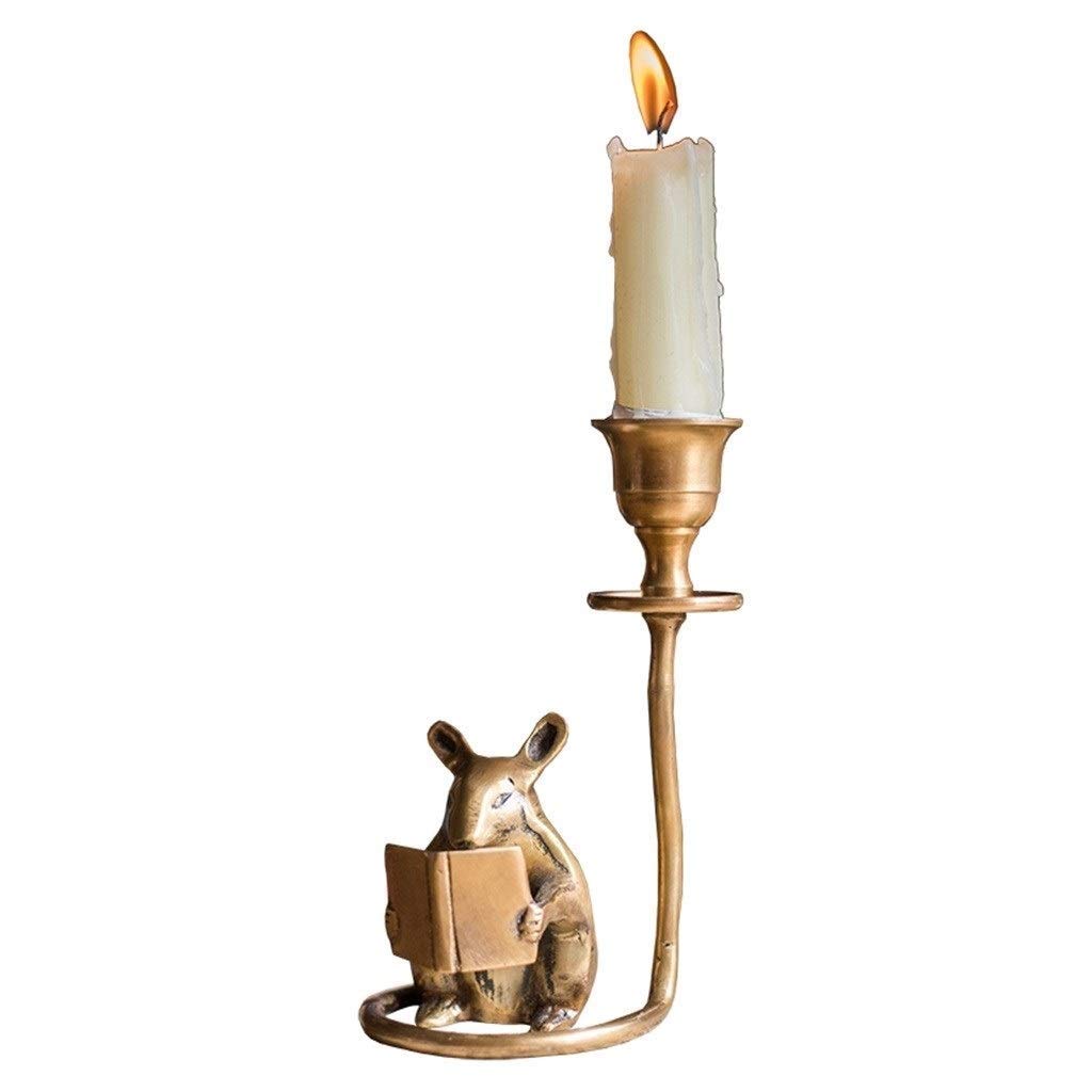 ZLBYB Vintage Copper Candlestick Holder - Retro Nostalgic Mouse Design Home Decor for Bedroom, Dining Table & Wedding Centerpiece - Handcrafted Bronze Candle Holder Gift (Color: Bronze)
