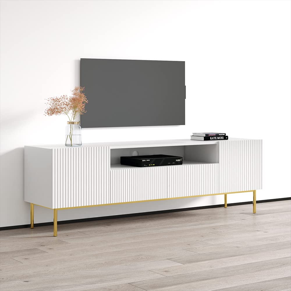 Nicole 85 Inch TV Stand - Mid-Century Modern Matte Entertainment Center with Storage Cabinets for 75 Inch TVs | Perfect for Living Room, Home Theater & Media Room Organization