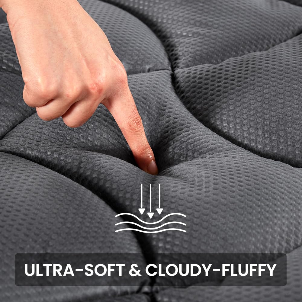 Cooling King Mattress Topper for Hot Sleepers - Premium Zoned Support, Breathable & Washable Mattress Protector with Deep Pocket (Grey) - Perfect for Summer Nights & Temperature Regulation