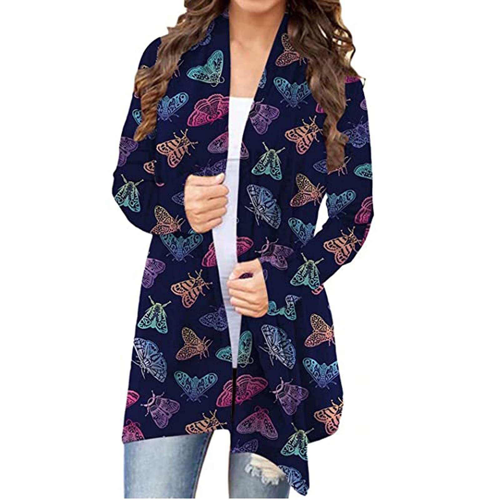 Women's Butterfly Print Long Sleeve Cardigan - Soft Autumn Coat Blouse Tops for Layering & Casual Outfits | Perfect for Office, Date Night & Fall Fashion