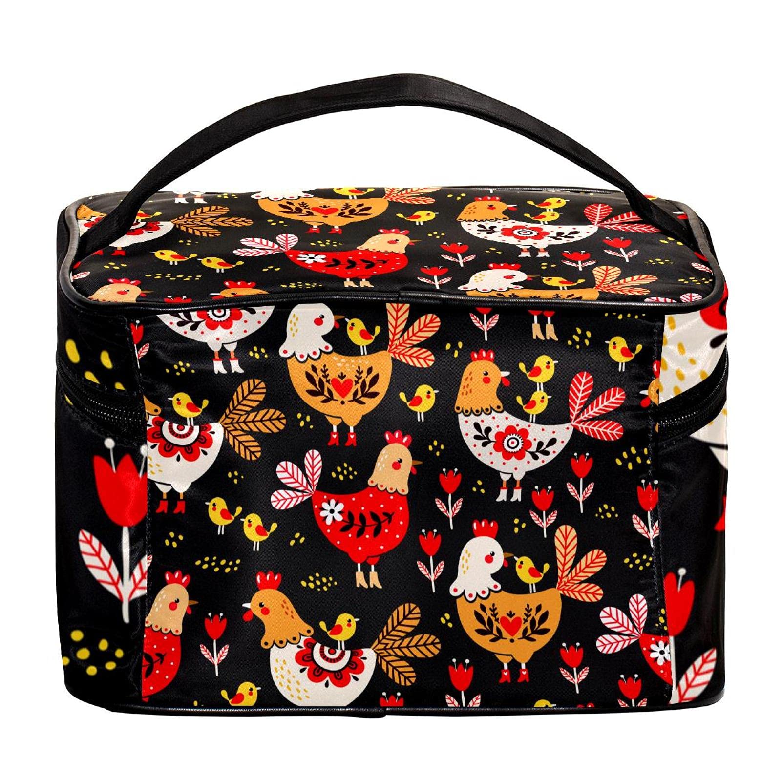 Colorful Rooster Chicken Floral Pattern Travel Makeup Bag - Large Cosmetic Organizer with Zipper - Waterproof Toiletry Bag for Women & Girls - Perfect for Travel, Gym, Beach & Daily Use