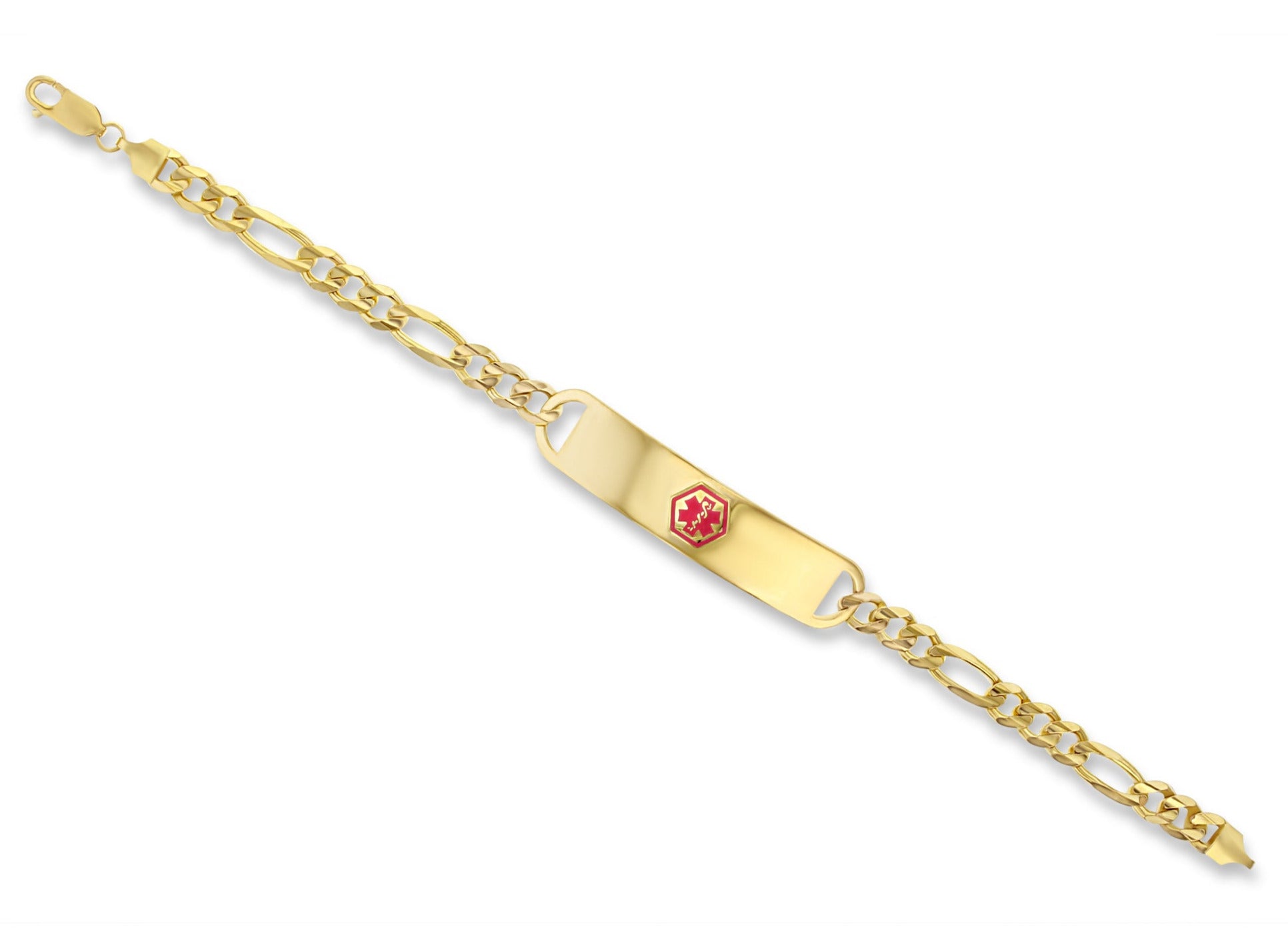 14k Yellow Gold Medical Alert Bracelet with Figaro Chain - Stylish & Durable Emergency ID Jewelry for Seniors, Allergies & Medical Conditions