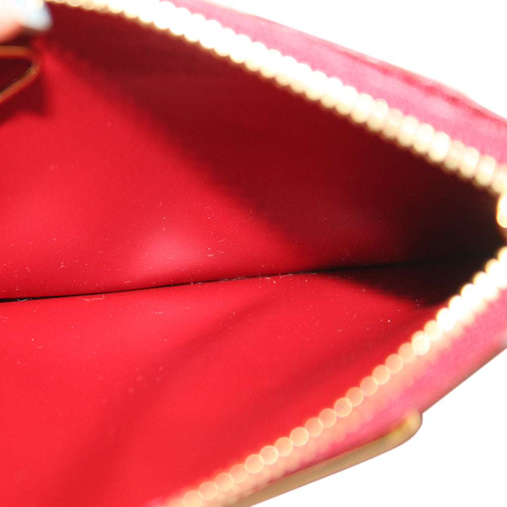 Authentic Louis Vuitton Red Vernis Leather Pochette Clé Key Coin Pouch - Luxury Keychain Wallet for Women, Perfect for Keys, Coins & Cards (Gift Idea, Party, Travel)