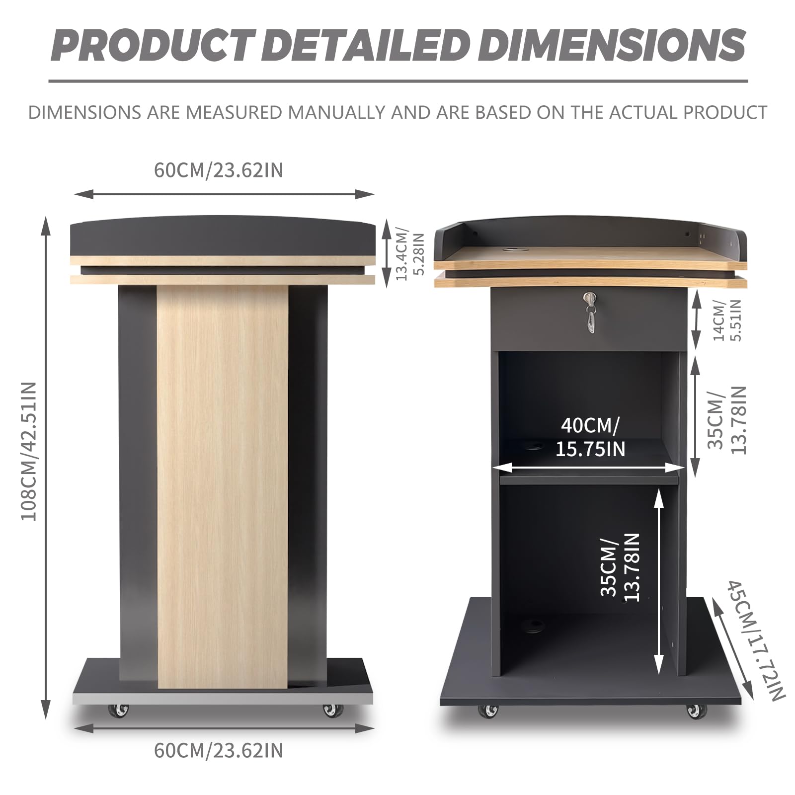 Mobile Wooden Podium Stand with Wheels & Lockable Drawer - Double-Layer Storage Pulpit for Churches, Classrooms & Conference Rooms - Includes Dust Cloth | Durable Rolling Lectern for Sermons, Presentations & Public Speaking Events