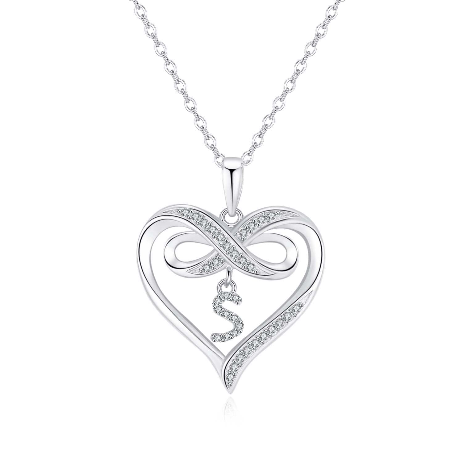 Infinity Heart Initial Necklace for Women - 925 Sterling Silver Personalized Name Necklace | Dainty Heart Pendant Jewelry Gift for Her, Teen Girls | Perfect for Valentine's Day, Anniversary, Birthday & Everyday Wear