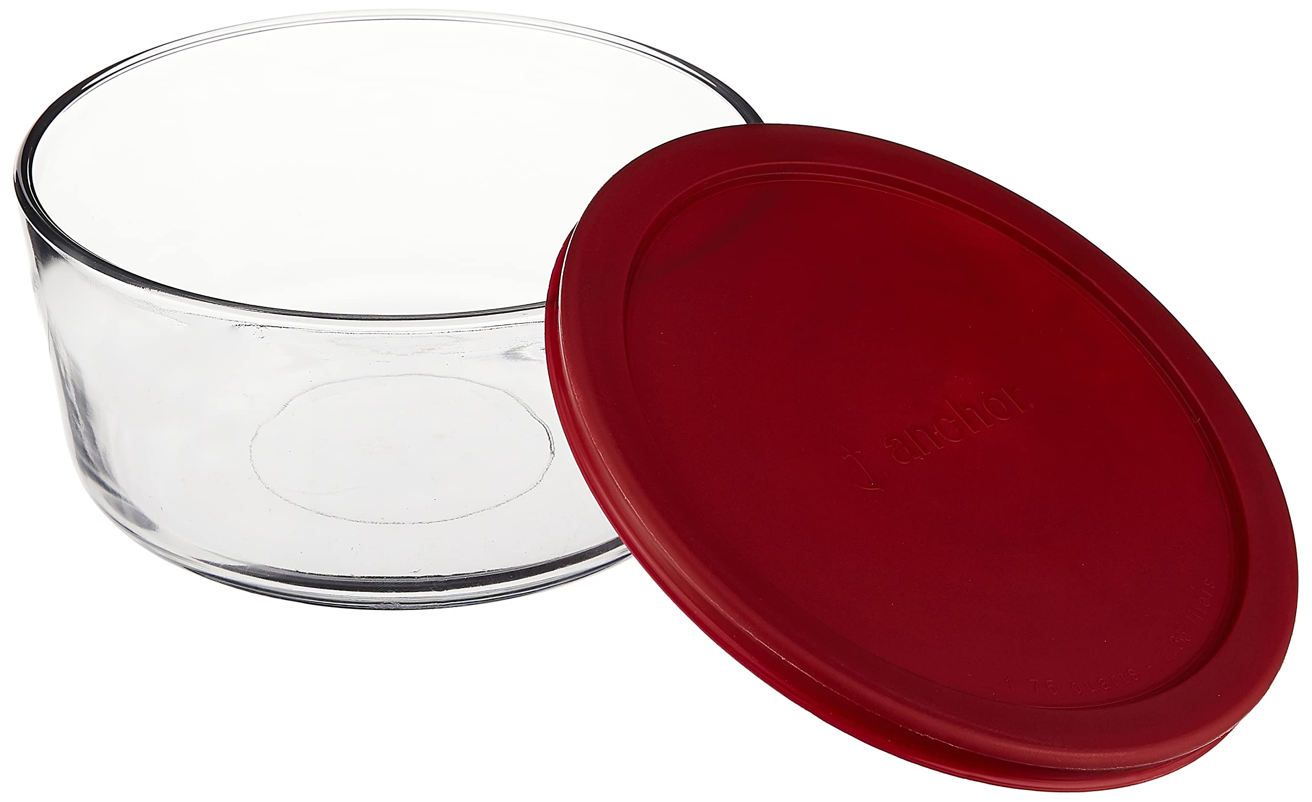 Anchor Hocking 7-Cup Round Glass Food Storage Containers with Airtight Red Plastic Lids - Set of 4 for Meal Prep, Leftovers & Pantry Organization | BPA-Free Kitchen Storage Solution