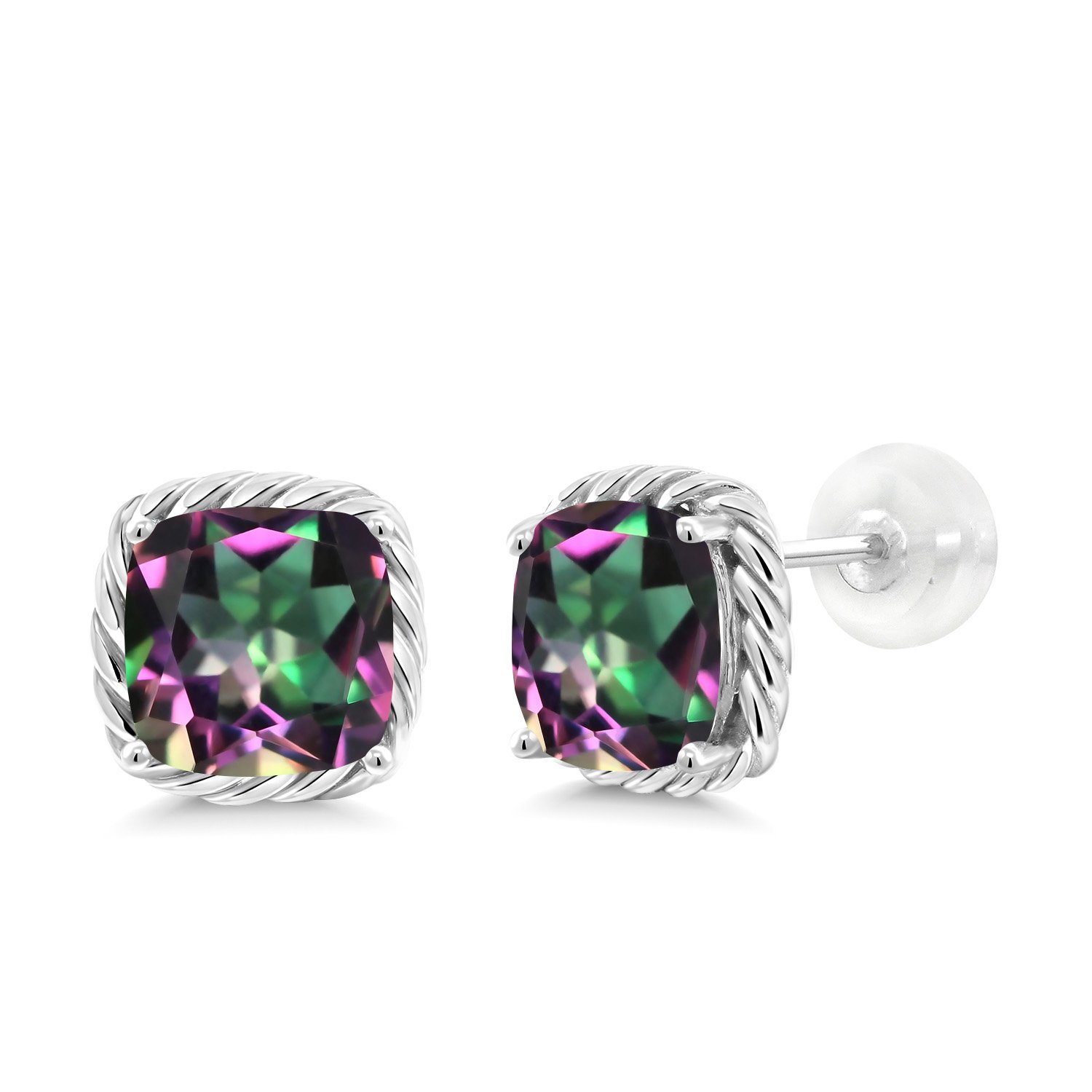 10K White Gold 7MM Cushion Cut Birthstone Stud Earrings for Women & Men | Gemstone Jewelry Gifts for Her, Mom, Wife | Fine Jewelry for Everyday Wear & Special Occasions