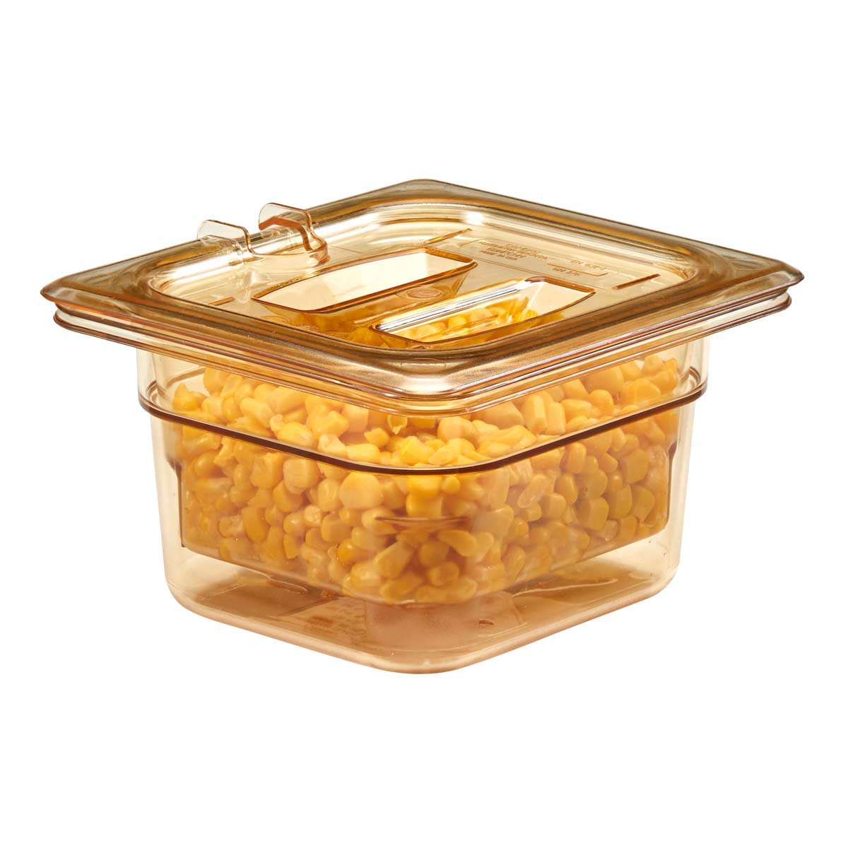 Cambro 60HPCHN150 1/6 Size High Heat Notched Food Pan Lid with Handle - Amber Polycarbonate - Perfect for Commercial Kitchens, Food Service & Catering