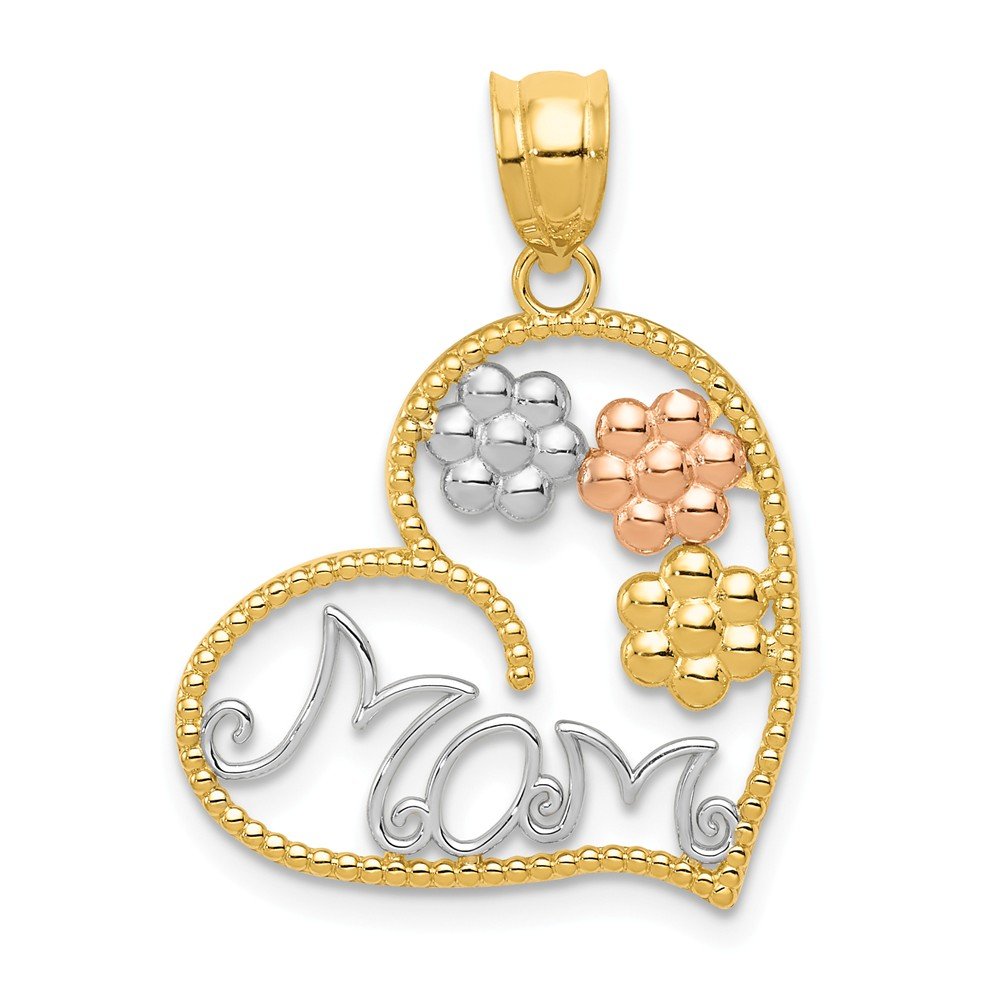 14K Gold Tricolor Mom & Flowers Pendant Necklace - Elegant Gift for Mother's Day, Birthday, Anniversary | Perfect for Women's Jewelry Collection & Special Occasions