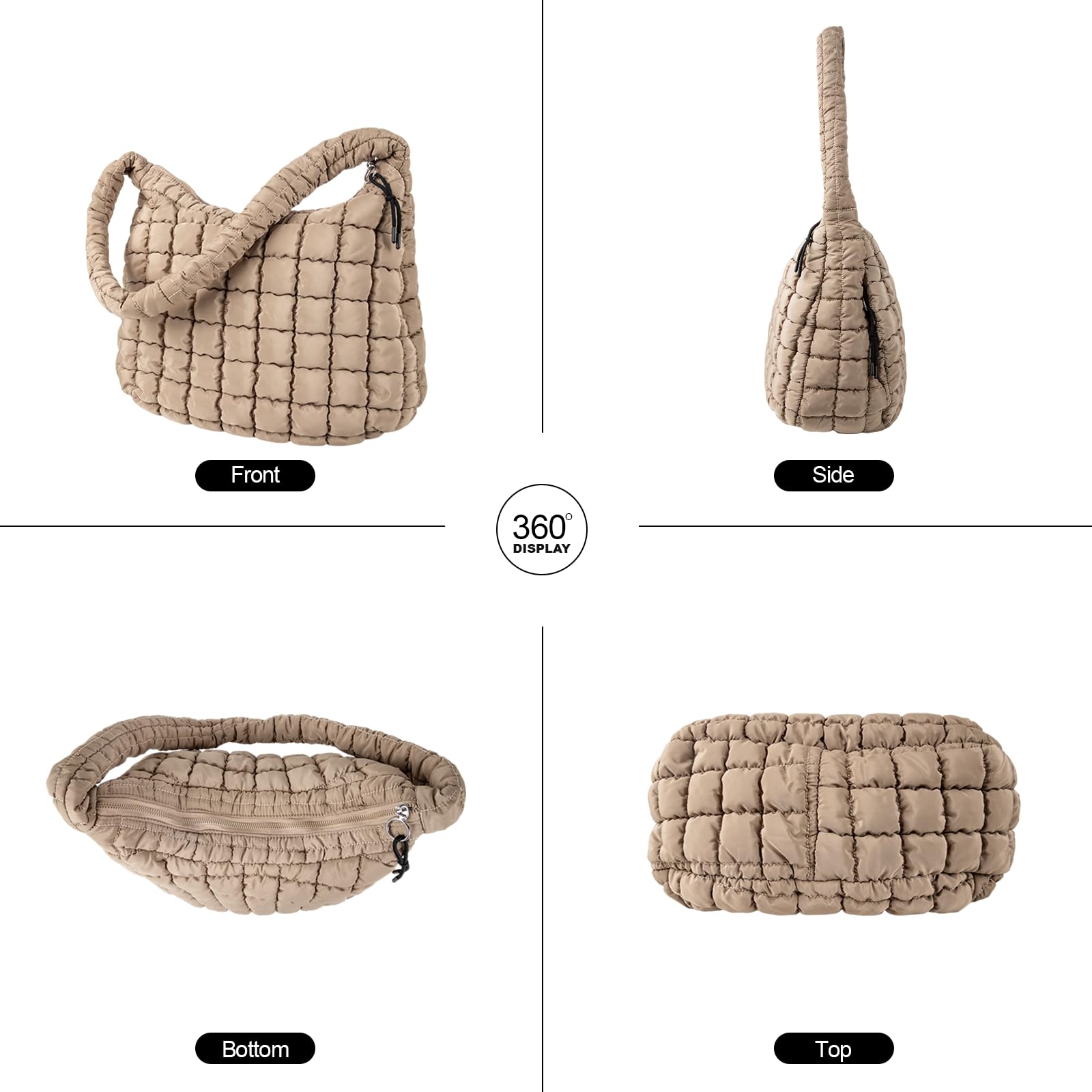 Quilted Puffer Tote Bag for Women - Large Crossbody Shoulder Bag with Zipper, Nylon Bubble Hobo Handbag Carryall | Perfect for Work, Travel & Shopping
