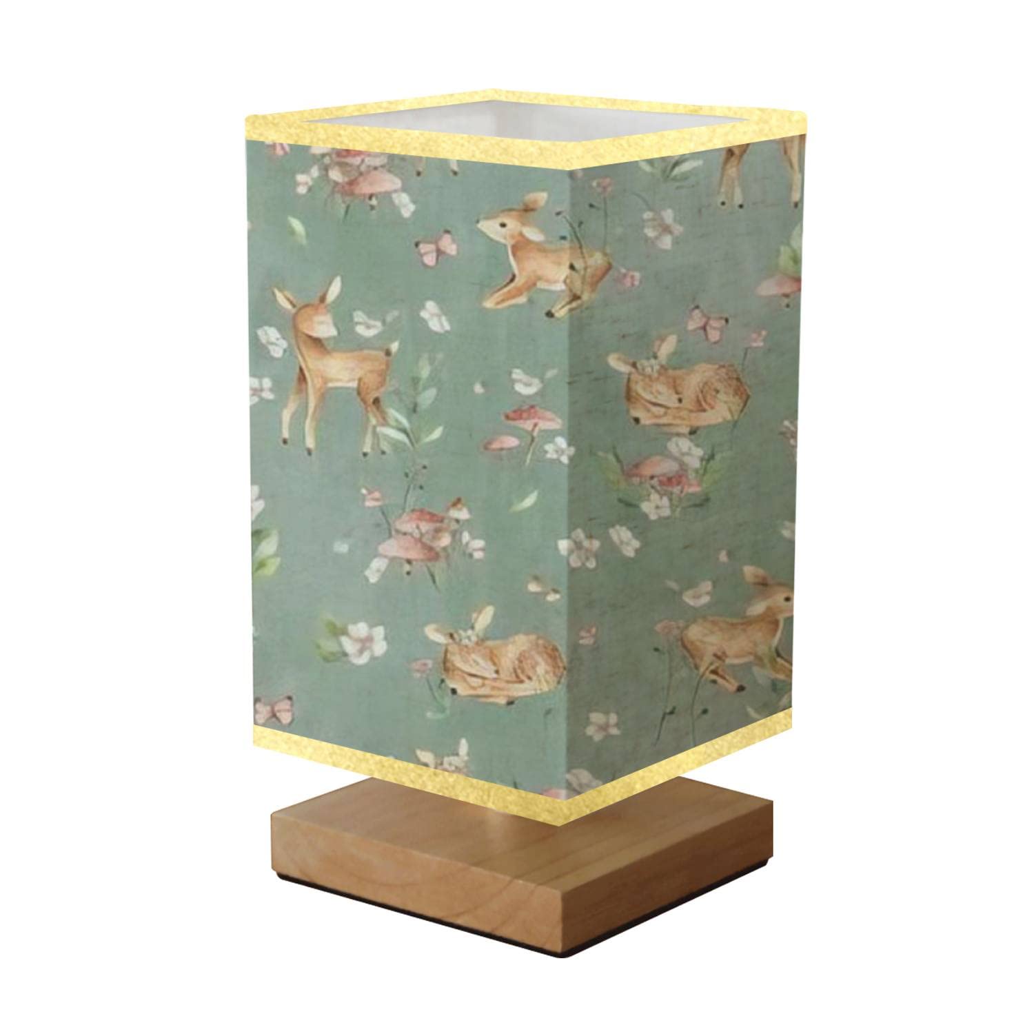 Dimmable Nursery Desk Lamp with Baby Deer Watercolor Design - Wooden Base & Linen Lampshade - 5.5x10 inches - Perfect for Bedroom, Study Room, Office & Gift Giving - Woodland Forest Animal Theme for Cozy Ambiance
