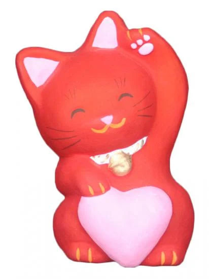 Authentic Japanese Maneki Neko Lucky Cat Figurine - Nagahama Doll Red Beckoning Cat for Good Fortune | Perfect for Home Decor, Office Feng Shui & Gift Giving
