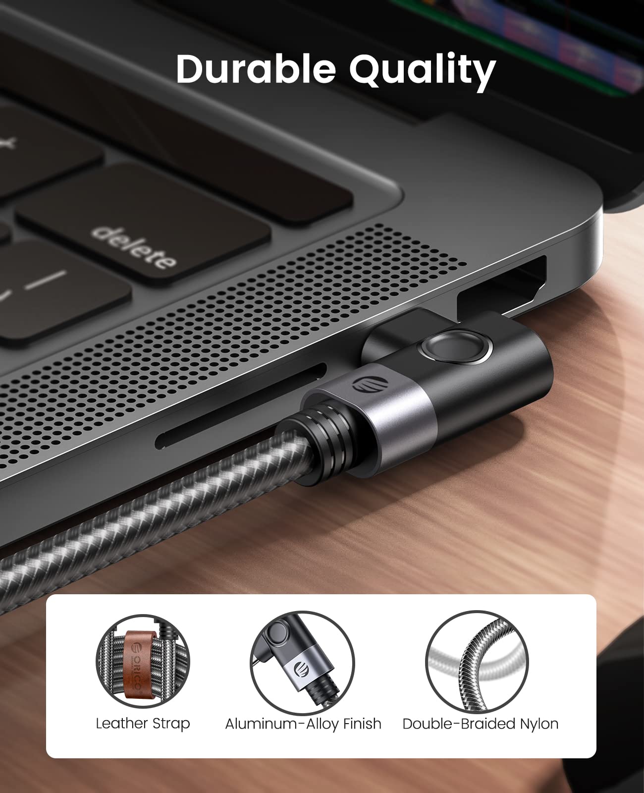 ORICO 240W USB C to USB C Right Angle Cable 1.5M - 40Gbps High Speed Data Transfer - Compatible with Dell, iPad Air 4, iPad Pro 2020, Pixel, Hubs & Docking Stations - Perfect for Office, Travel & Home Charging