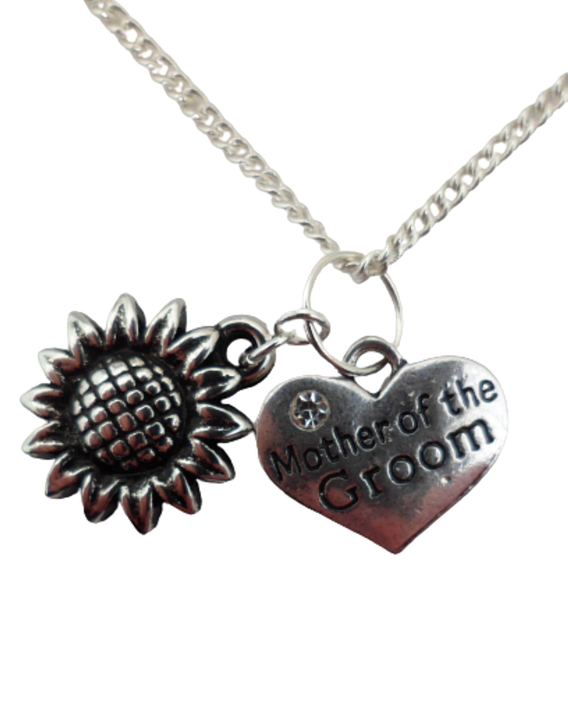 Sterling Silver Plated Heart Sunflower Necklace for Mother of the Groom - Elegant Wedding Jewelry Gift for Bridal Shower, Anniversary & Special Occasions