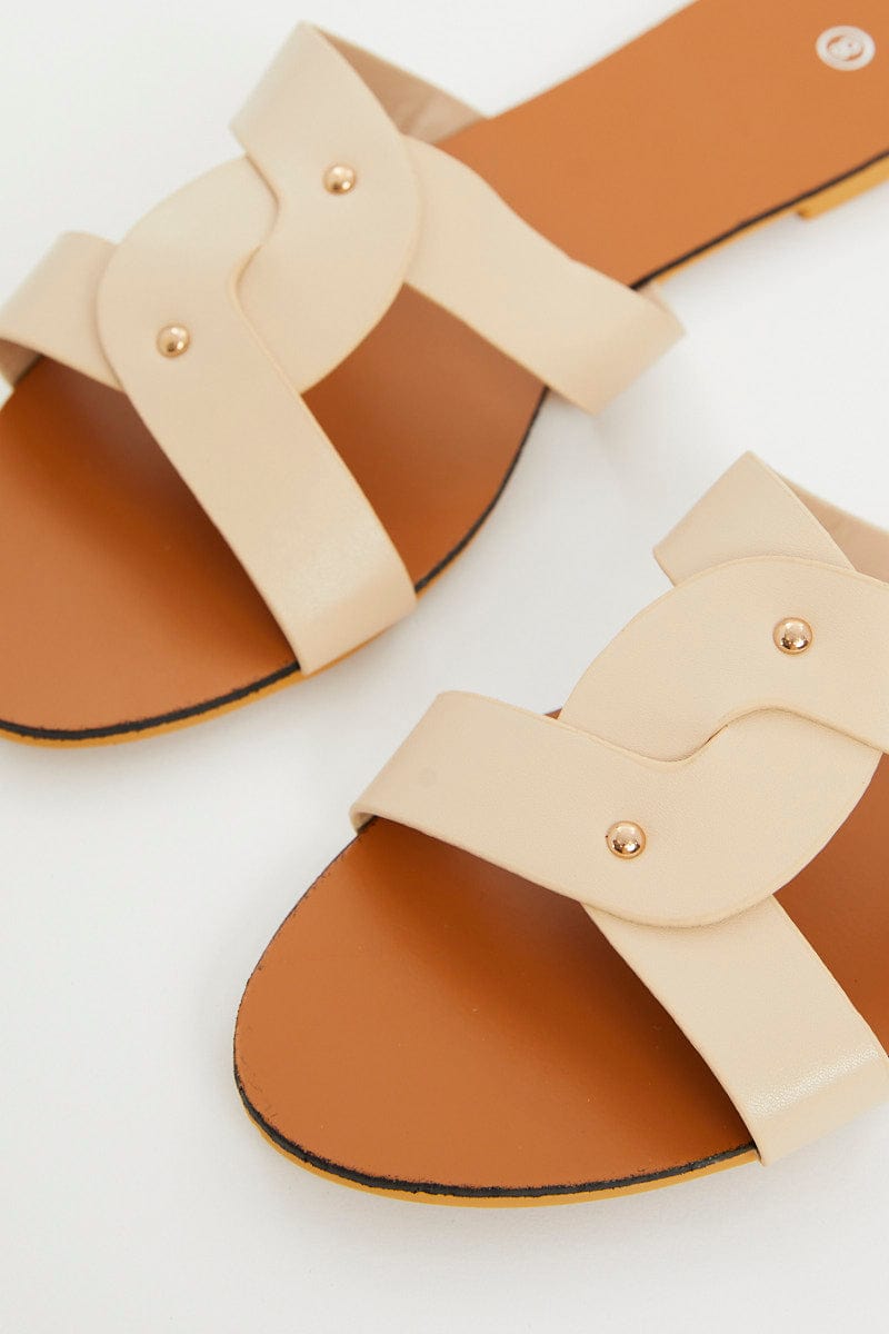 Beige Cut Out Flat Slides - Comfortable Summer Sandals for Women | Casual Beach, Pool, and Outdoor Wear