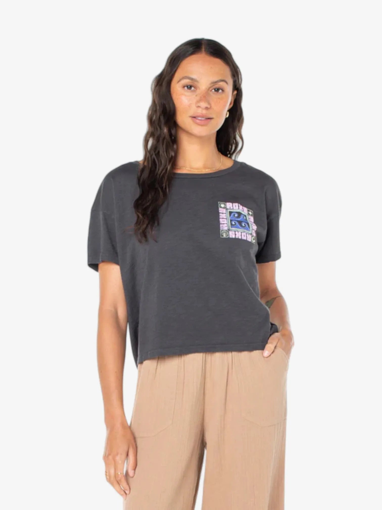 Roxy Wave Block Bwnt Gris T-Shirt for Women - Stylish & Comfortable Casual Wear for Beach, Surfing & Everyday Outfits