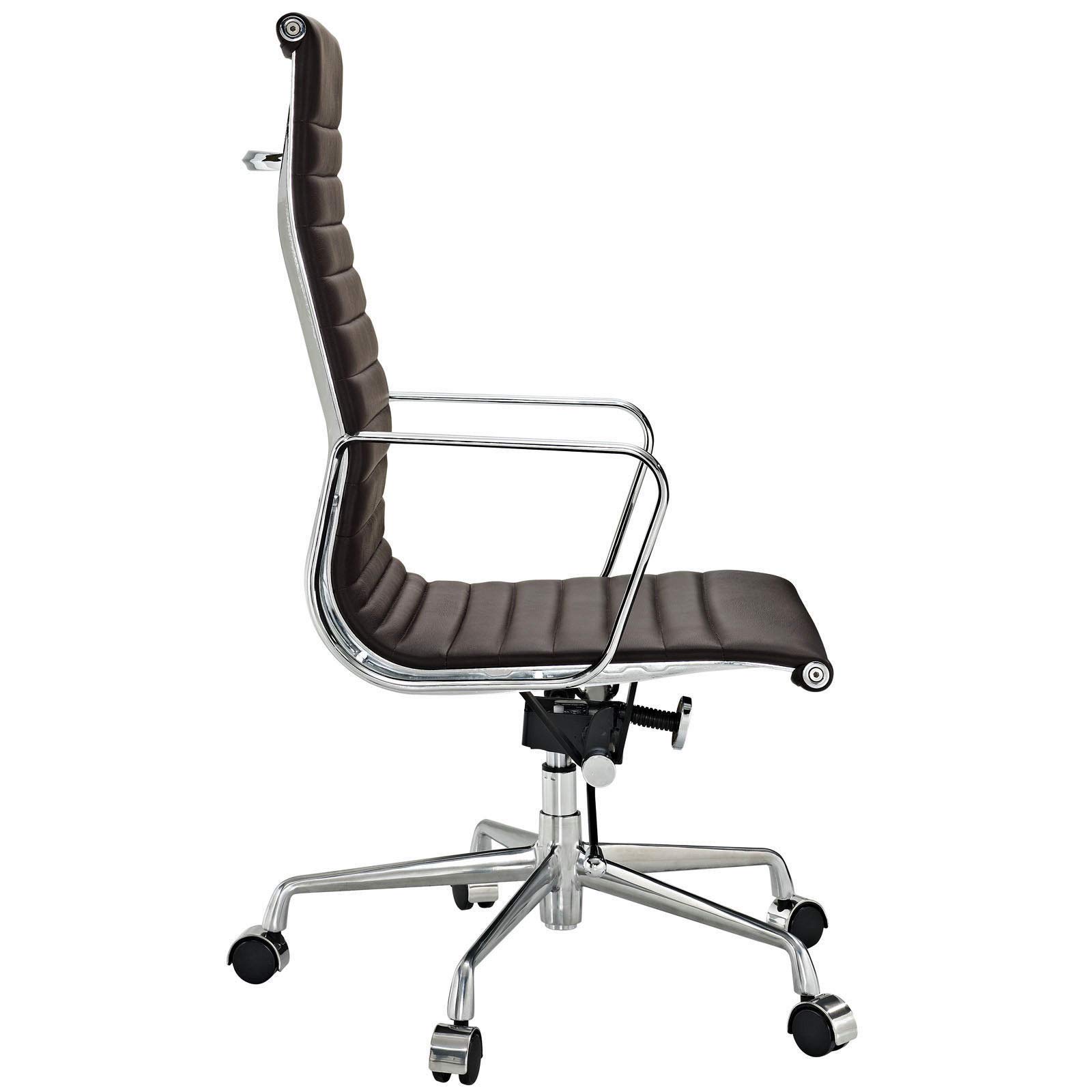 AG Ribbed High Back Office Chair - Premium Italian Leather, Dark Brown - Ergonomic Design for Home and Office Workspaces