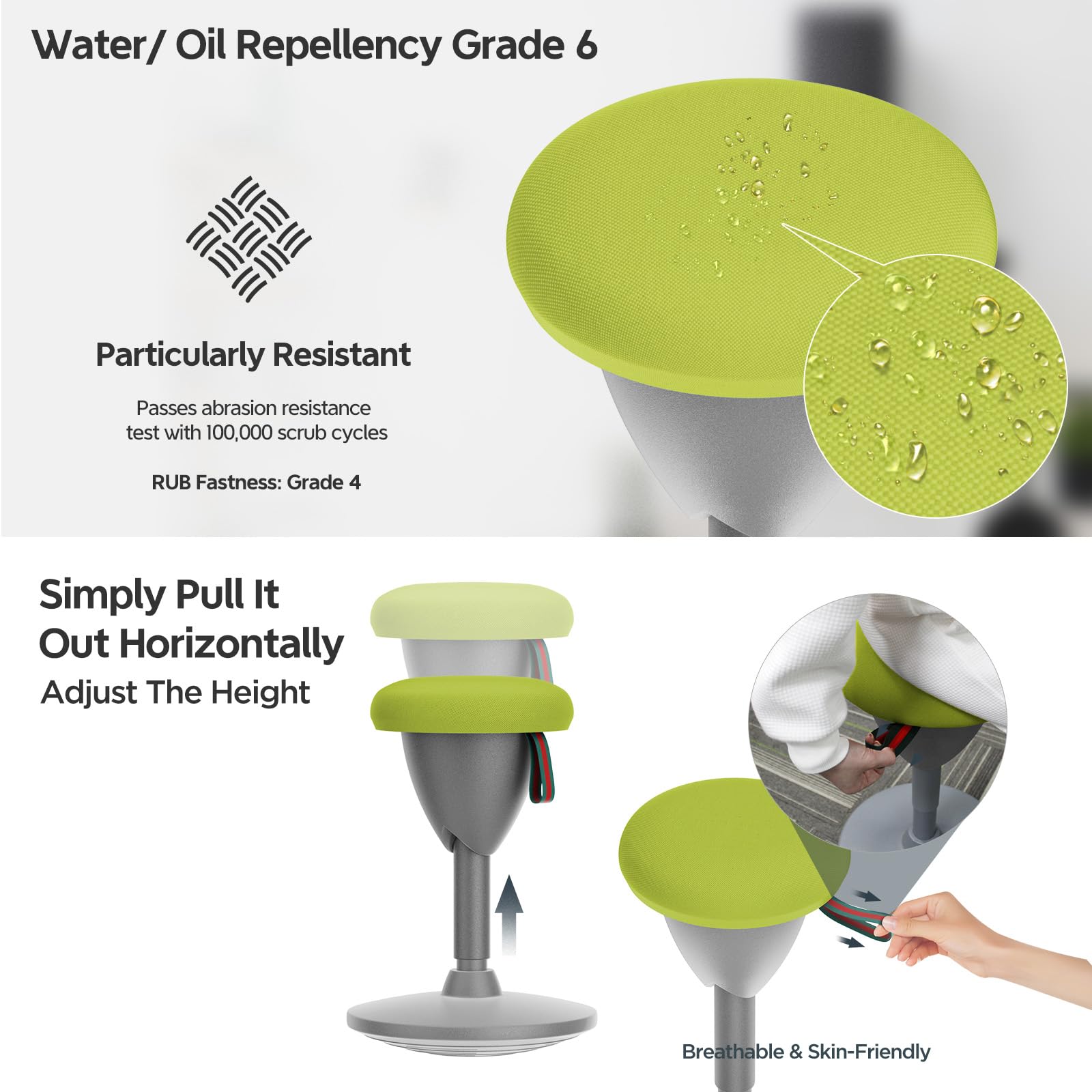 Adjustable Height Wobble Stool for Standing Desk - 360° Rocking Motion & Non-Slip Base - Ergonomic Office & Classroom Chair - Portable Balance Stool (Green) - Perfect for Home Office, School, and Active Sitting Workstations