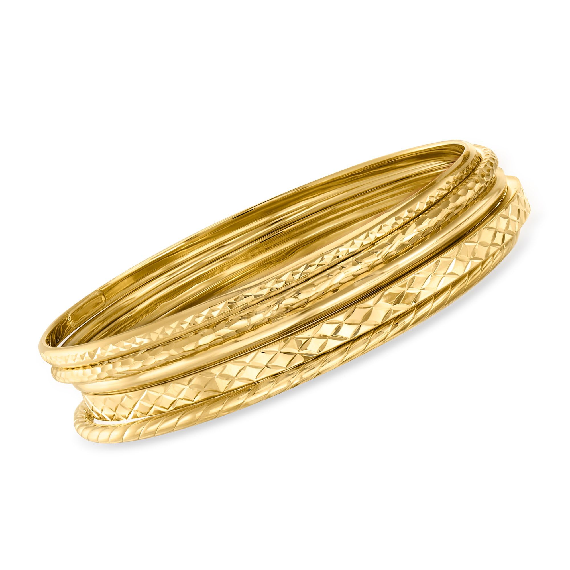 Ross-Simons 18kt Gold Over Sterling Silver Jewelry Set - 5 Piece Textured Bangle Bracelets for Women, Elegant Stackable Bangles for Everyday Wear & Special Occasions