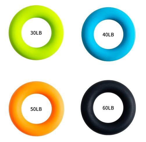 Hand Grip Strengthener Rings - 4Pcs Silicone Finger Exercise Rings for Forearm & Grip Strength Training - Muscle Builder for Athletes, Rock Climbers, Musicians & Office Workers - Perfect for Gym, Home & Workplace Use