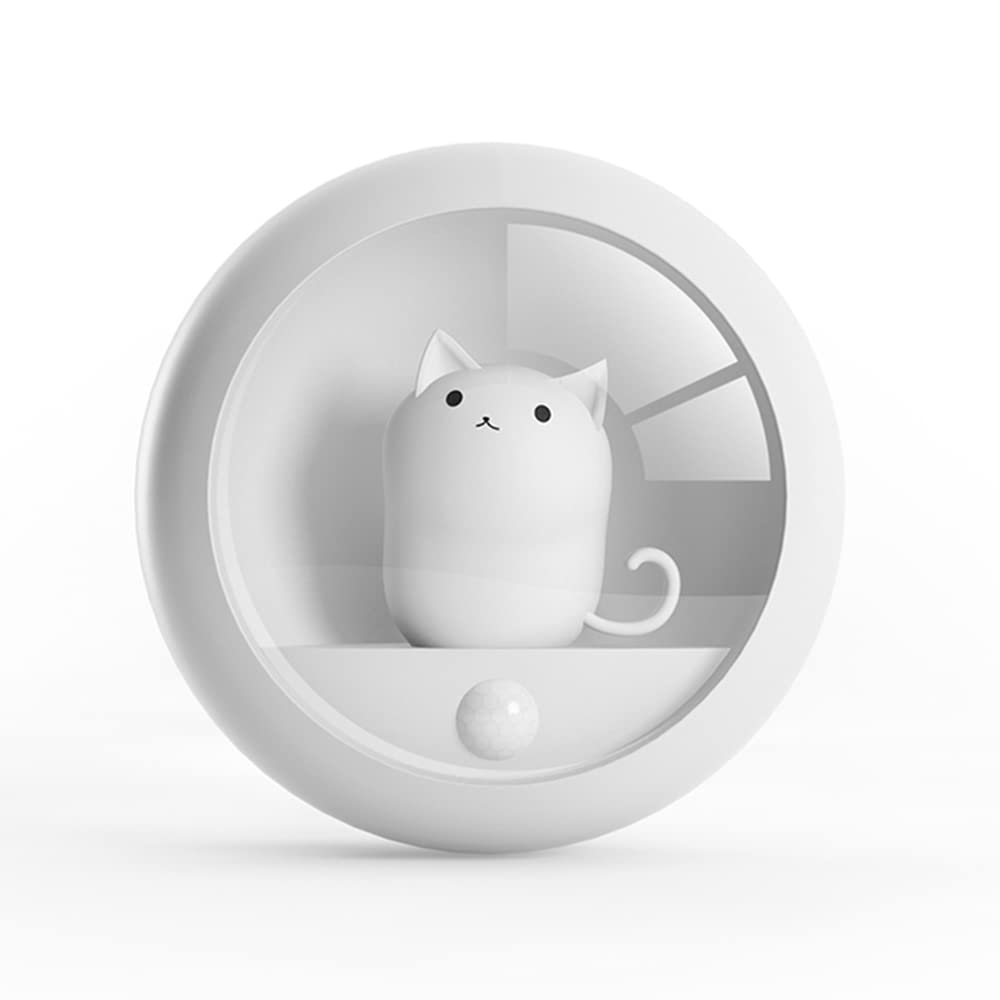 Motion Sensor Cat Night Light - Rechargeable, Magnetic, Adjustable Brightness - Stick Anywhere for Wall, Bedroom, Cabinet, Closet & Stairs - Perfect for Pet Owners & Night Safety (White)