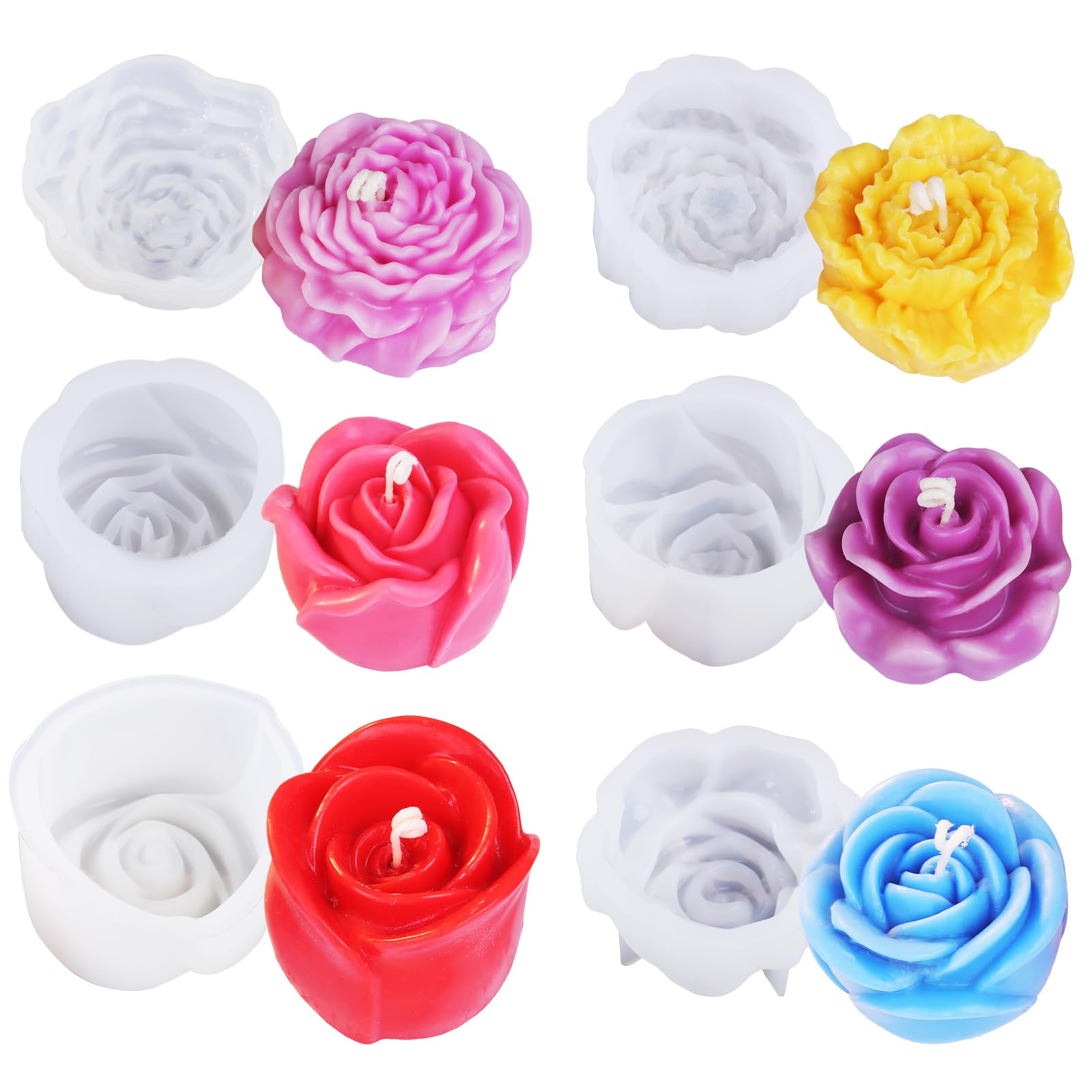 LET'S RESIN 6-Piece Flower Silicone Candle Molds Set for Soy Wax, Beeswax - DIY Candle Making, Resin Crafts - Perfect for Home Decor, Wedding Centerpieces & Gift Making