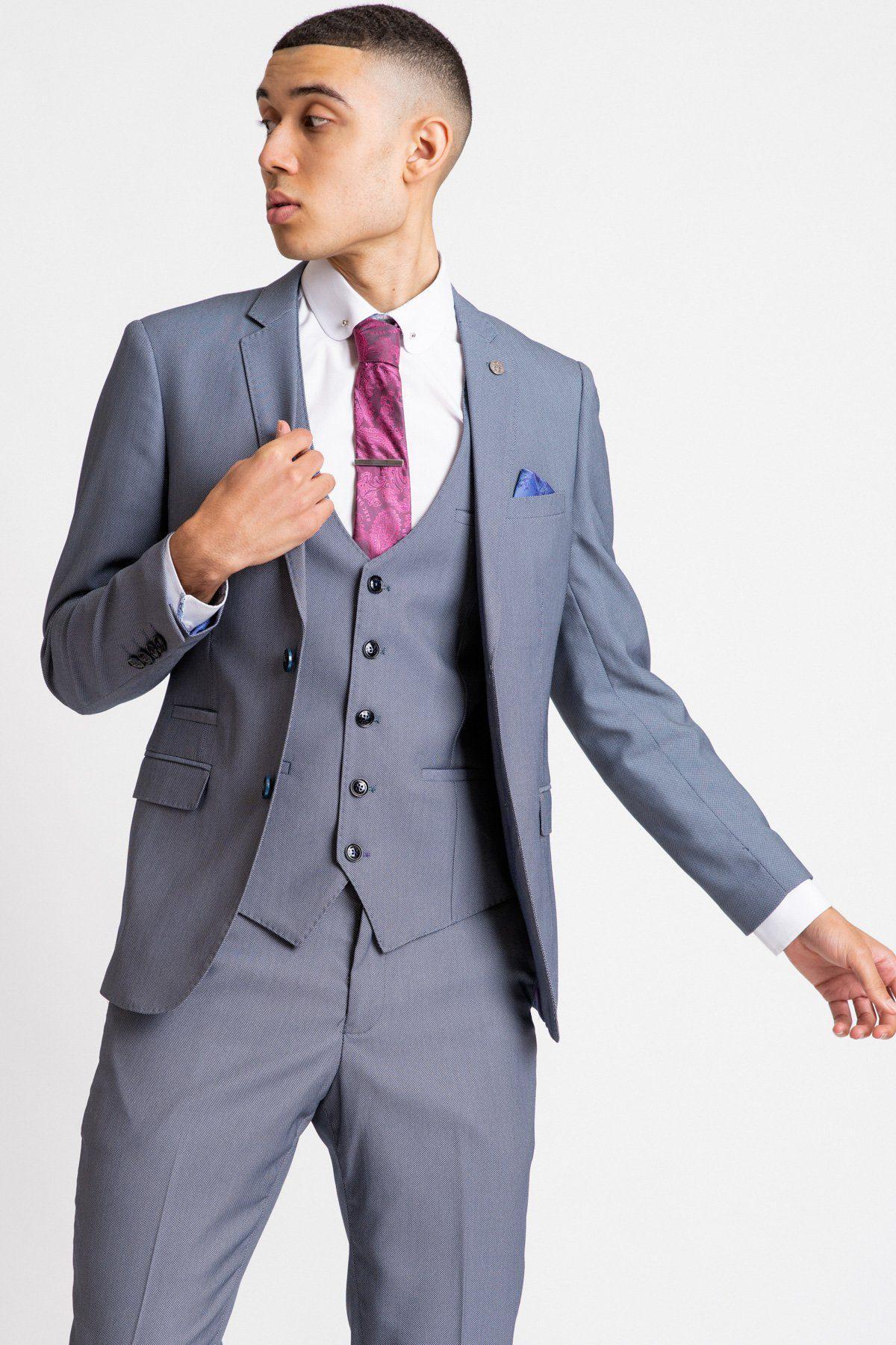 DANNY Blue Grey Tailored Blazer for Men | Slim Fit Business Suit Jacket | Office Wear & Formal Occasions