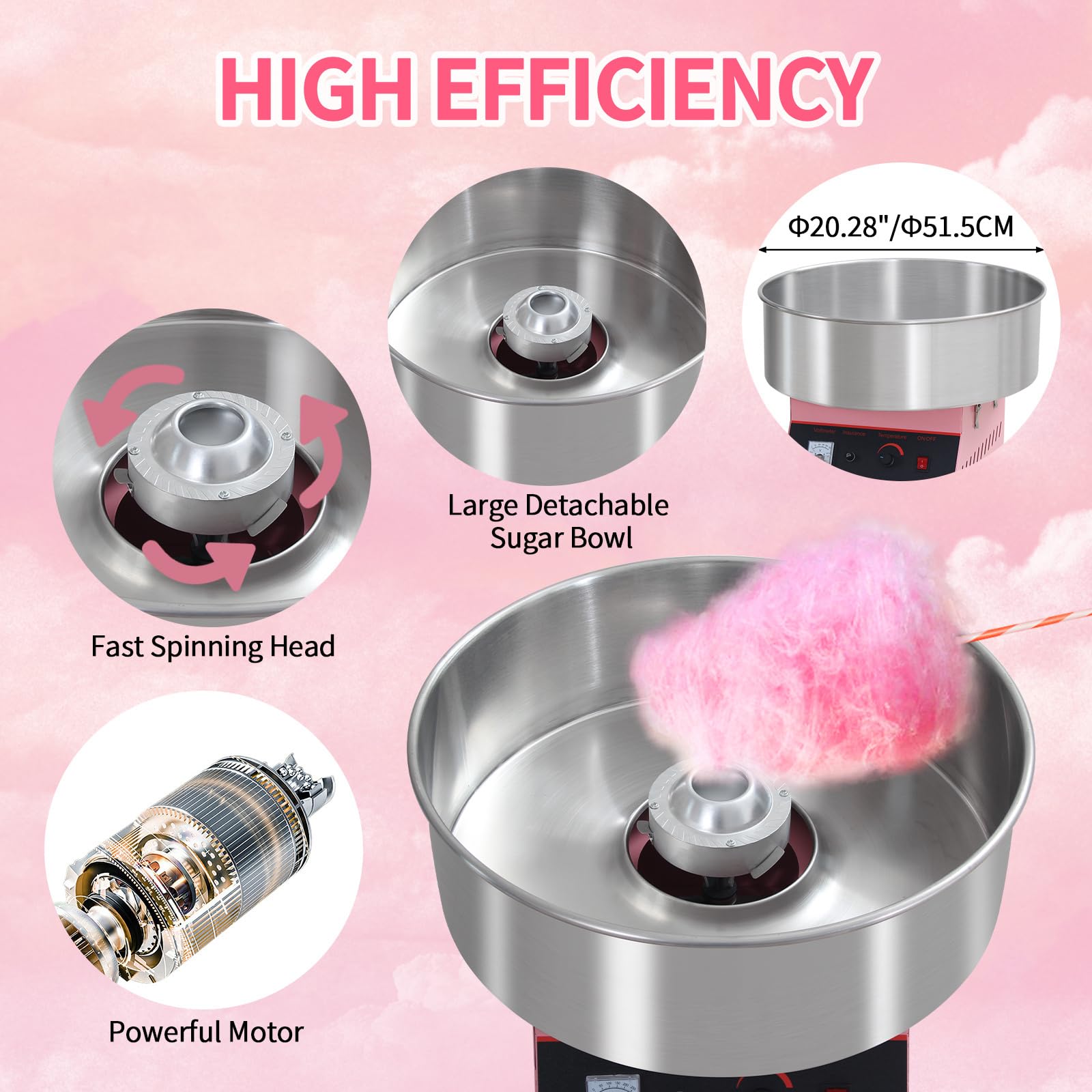 Commercial Cotton Candy Machine - Electric Floss Maker with Stainless Steel Bowl (Pink) for Parties, Carnivals, and Events - Perfect for Birthday Celebrations, Weddings, and Business Use
