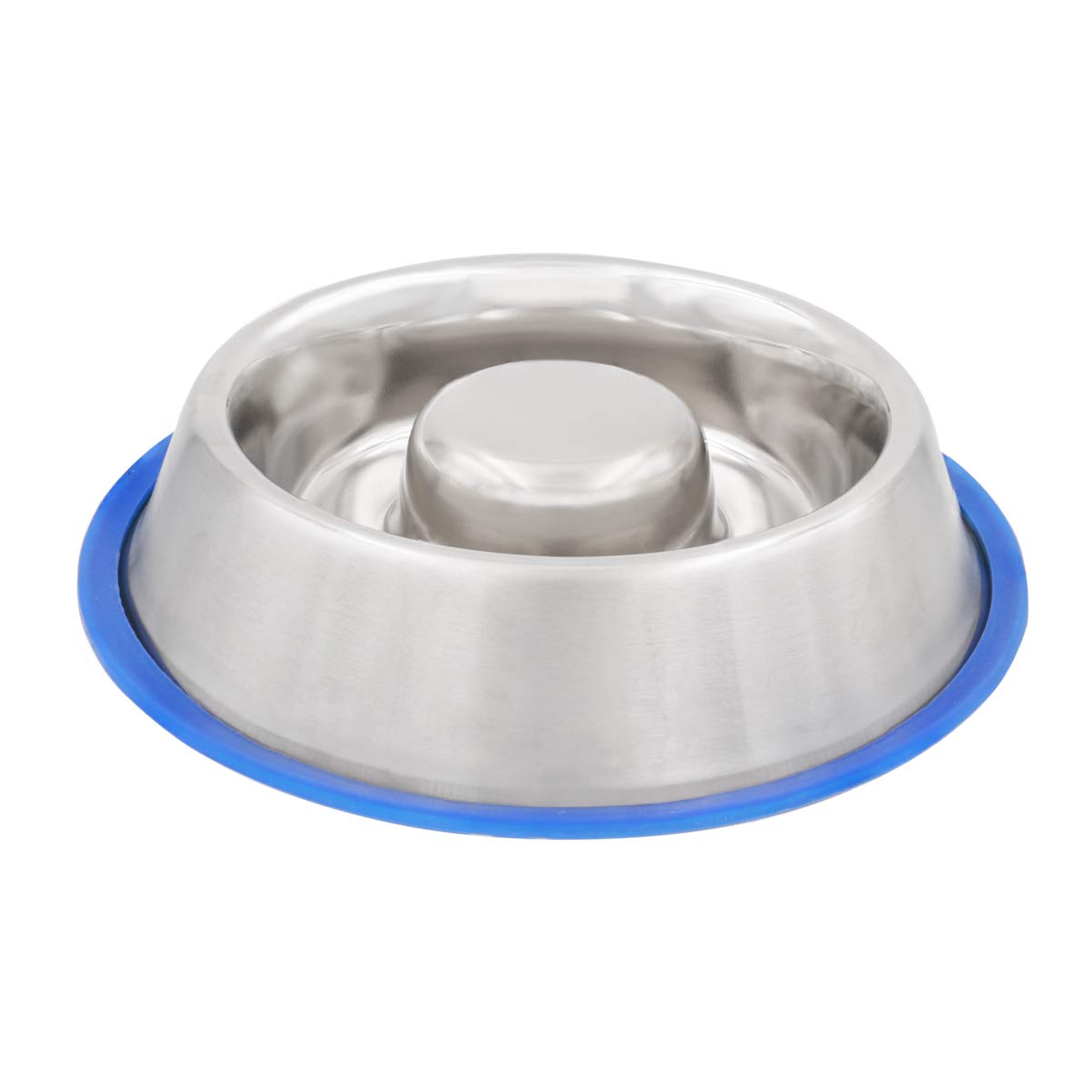 Slow Feeder Dog Bowl with Non-Slip Base - Stainless Steel Pet Food & Water Dish for Dogs & Cats - 45oz Capacity, Durable & Spill-Proof - Perfect for Fast Eaters, Mealtime Enrichment & Puzzle Feeding (Metallic Silver/Blue)