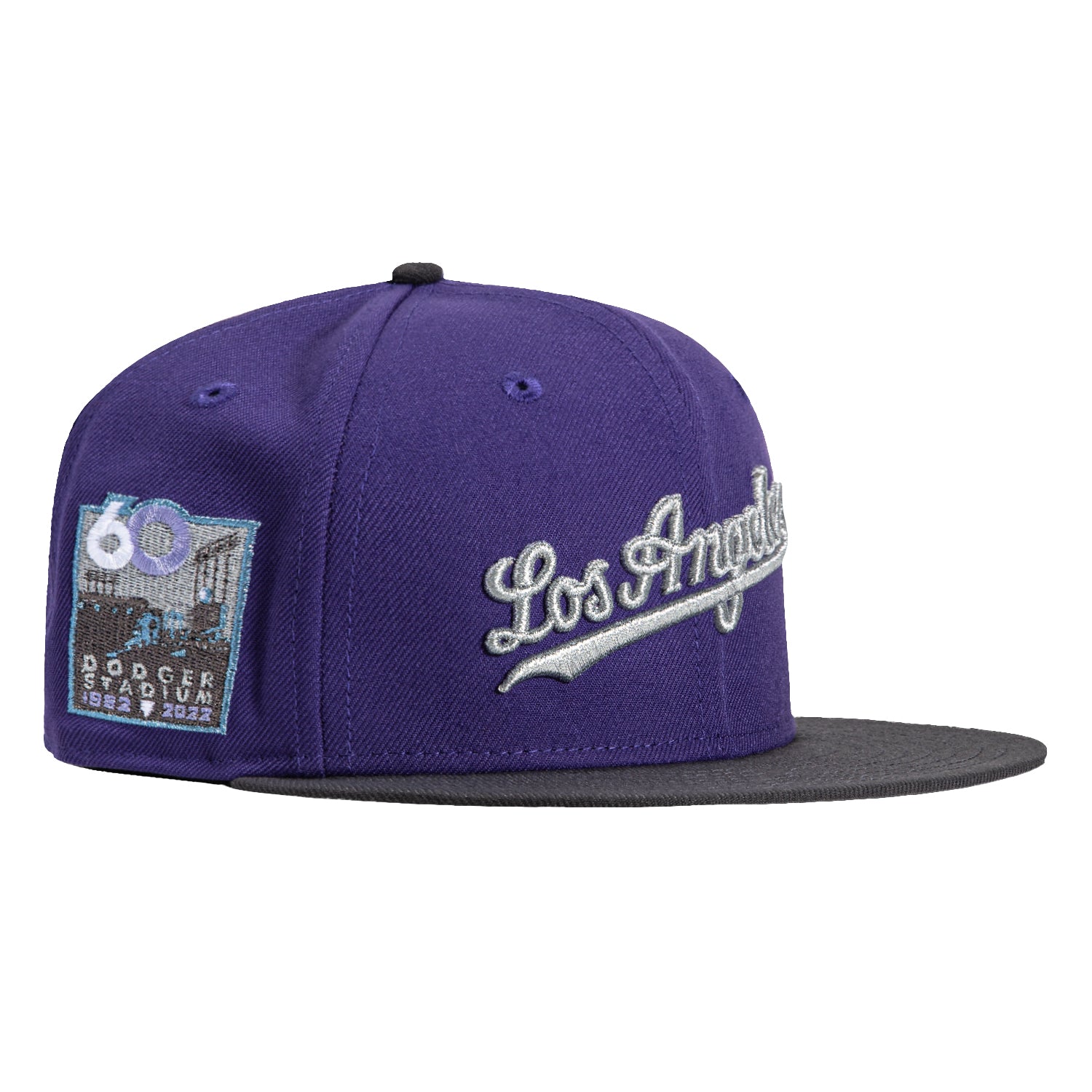 New Era 59Fifty Los Angeles Dodgers 60th Anniversary Patch Snapback Hat - Purple & Graphite Color | Official MLB Baseball Cap for Men & Women | Perfect for Games, Collecting & Streetwear Fashion