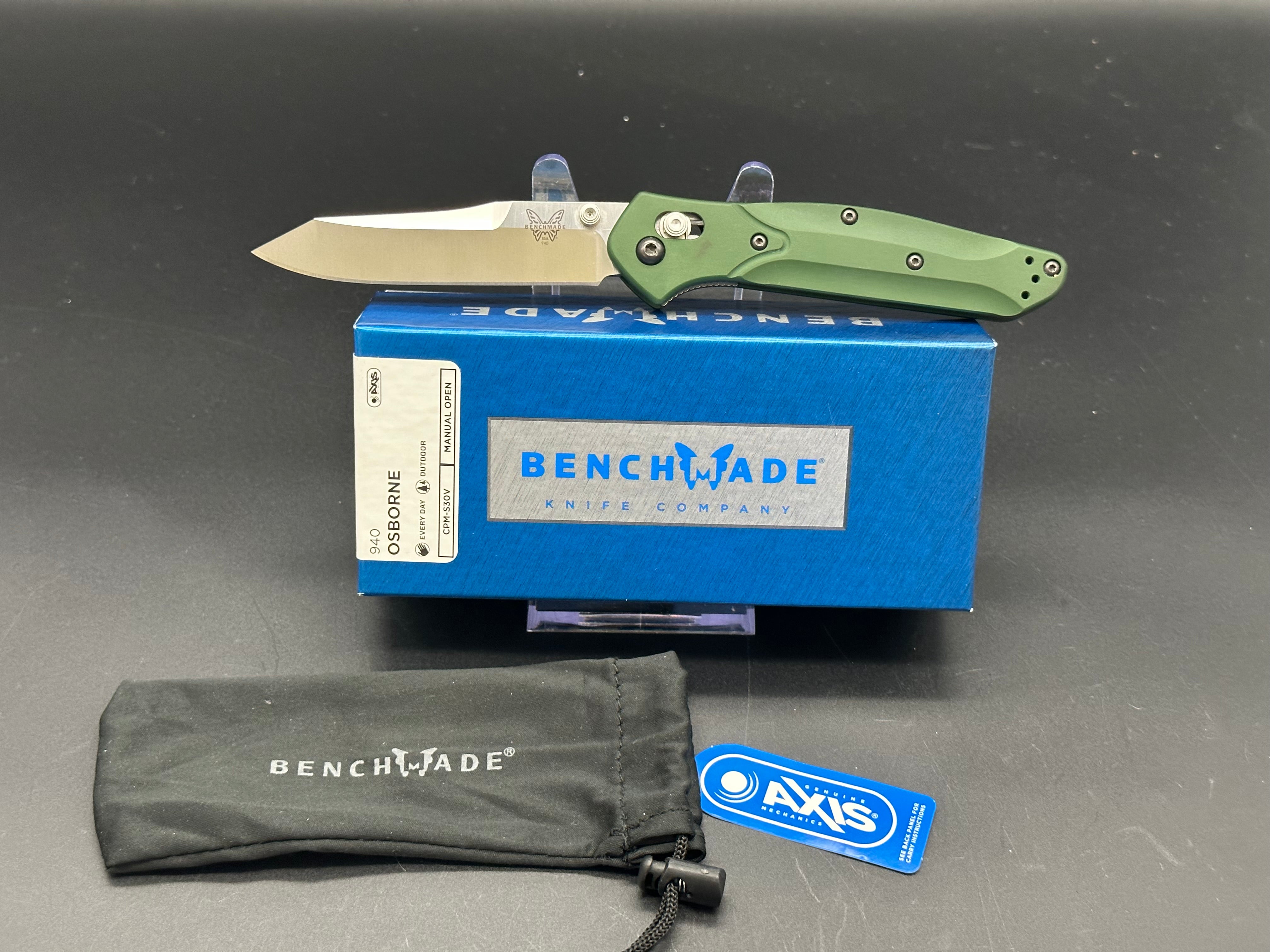 Benchmade Osborne 940 Folding Knife - Green Aluminum Handle, S30V Steel Blade - Perfect for EDC, Outdoor & Camping Use